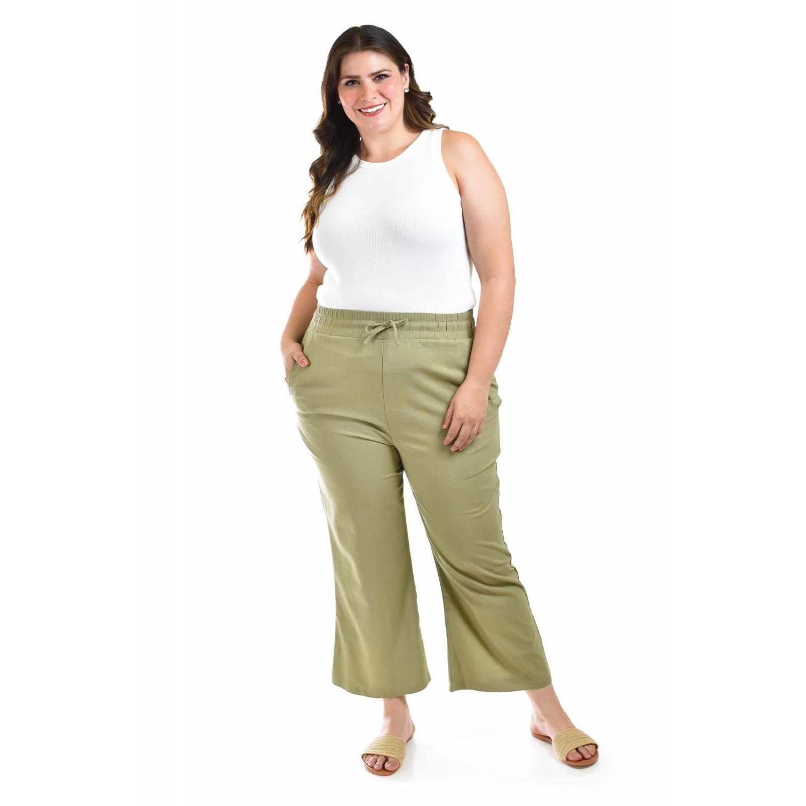 Pantalon de lino Roman Fashion /Tallas Extras, 022 (Verde militar) .