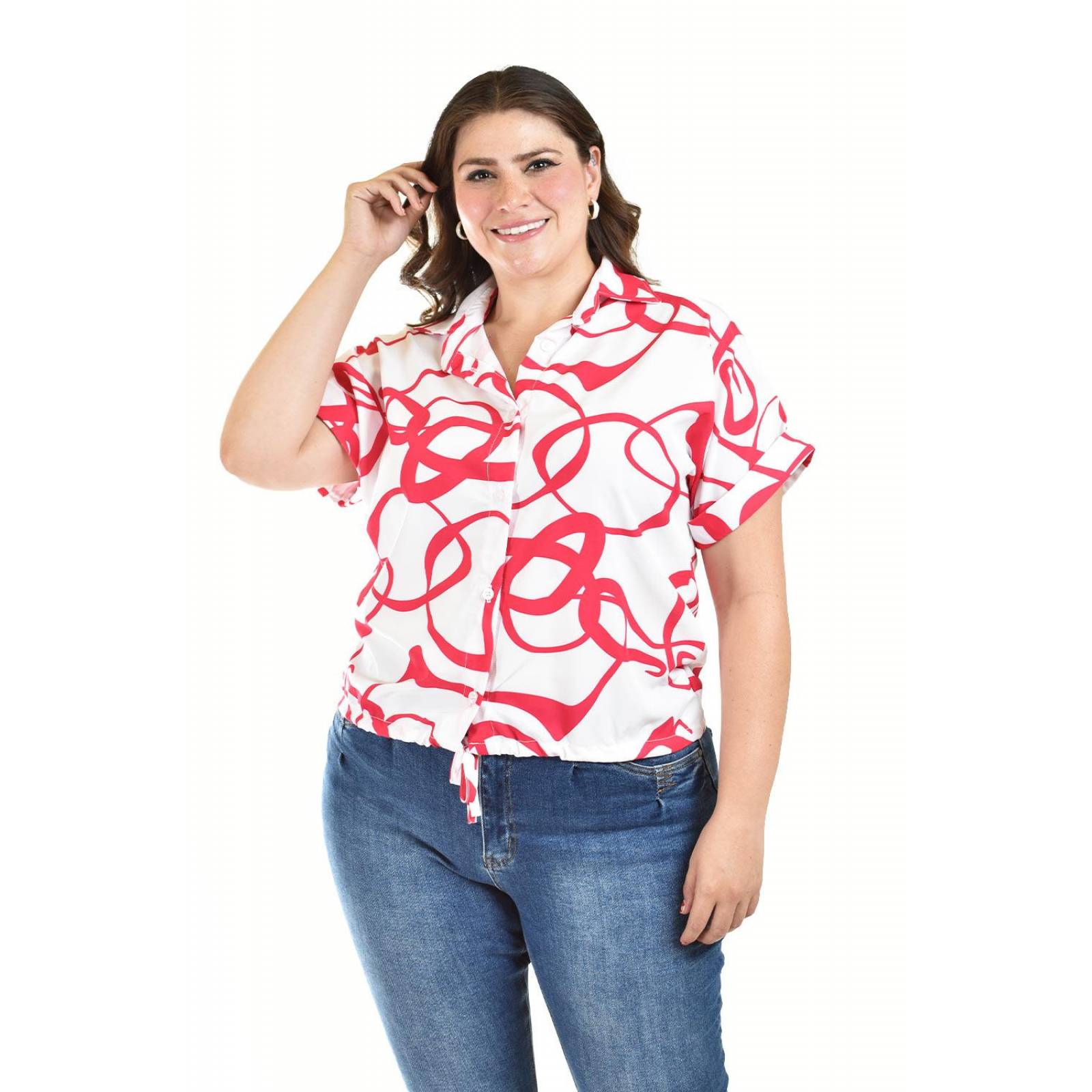 Blusa con nudo Roman Fashion /Tallas Extras, 1865 (Blanco /fiusha) 