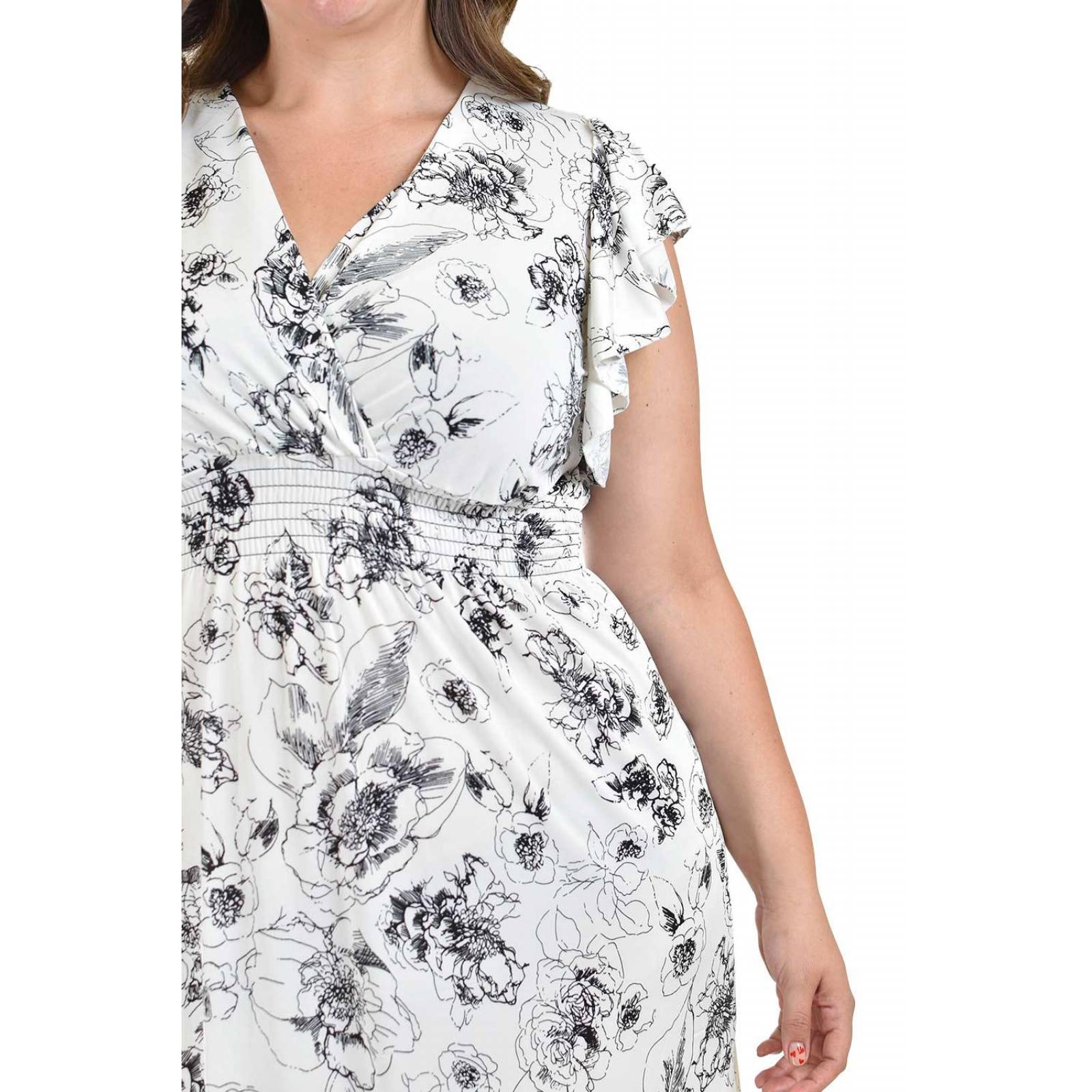 Vestido estampado flores Roman Fashion, Tallas Extras, 8867-13 (Blanco flores) 