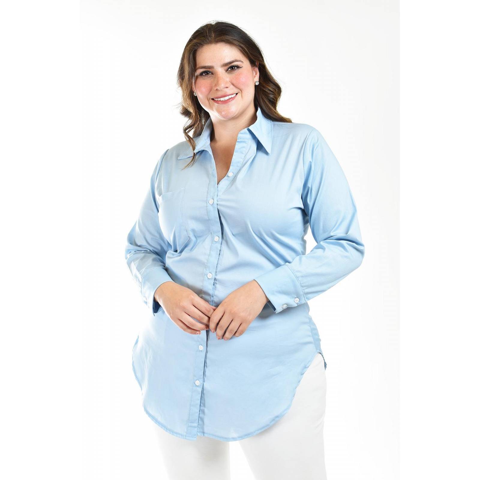 Camisa entallada Roman Fashion /Tallas Extras, 9512 (Azul claro) 