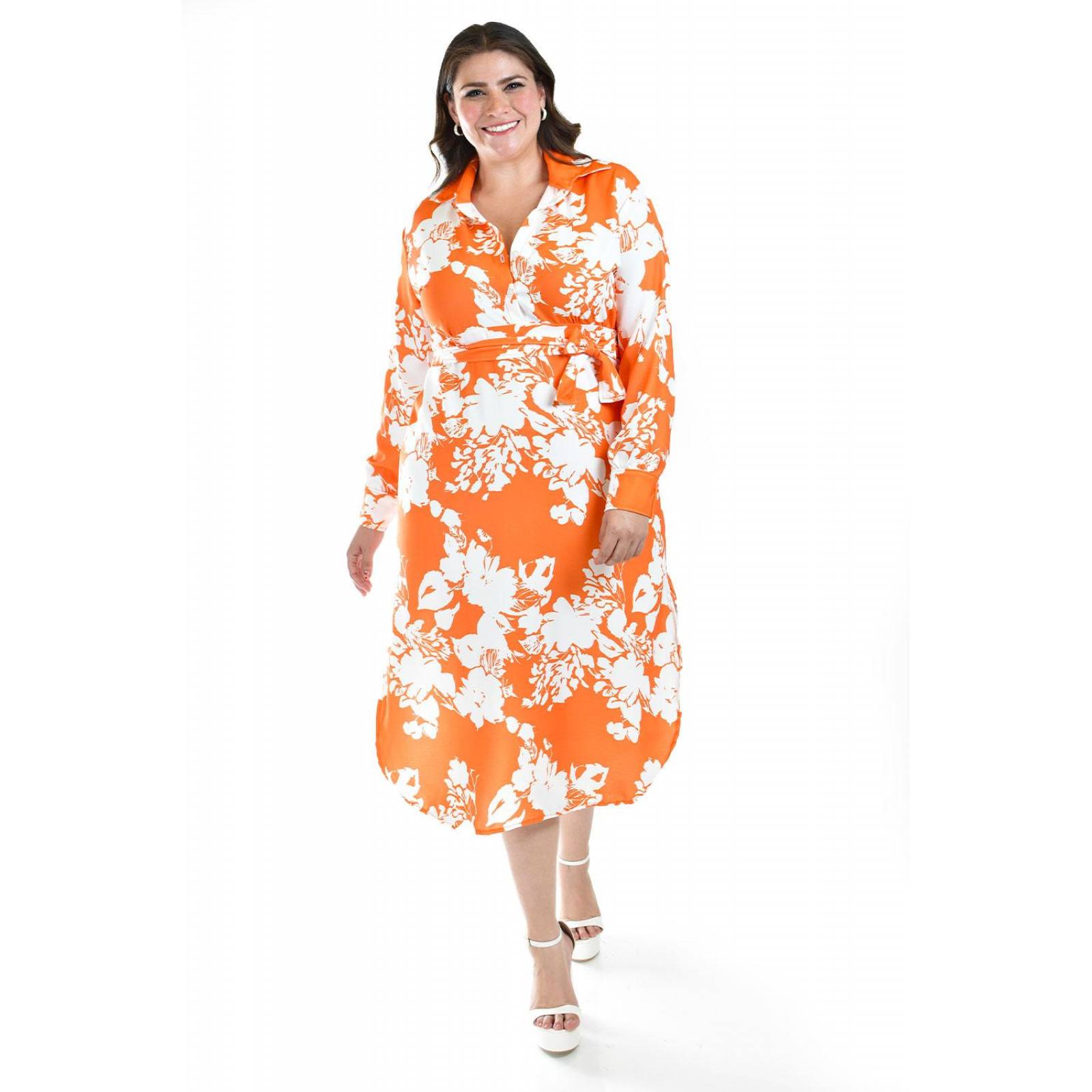 Vestido sublimado Roman Fashion /Tallas Extras, 4307 (Naranja flor) 