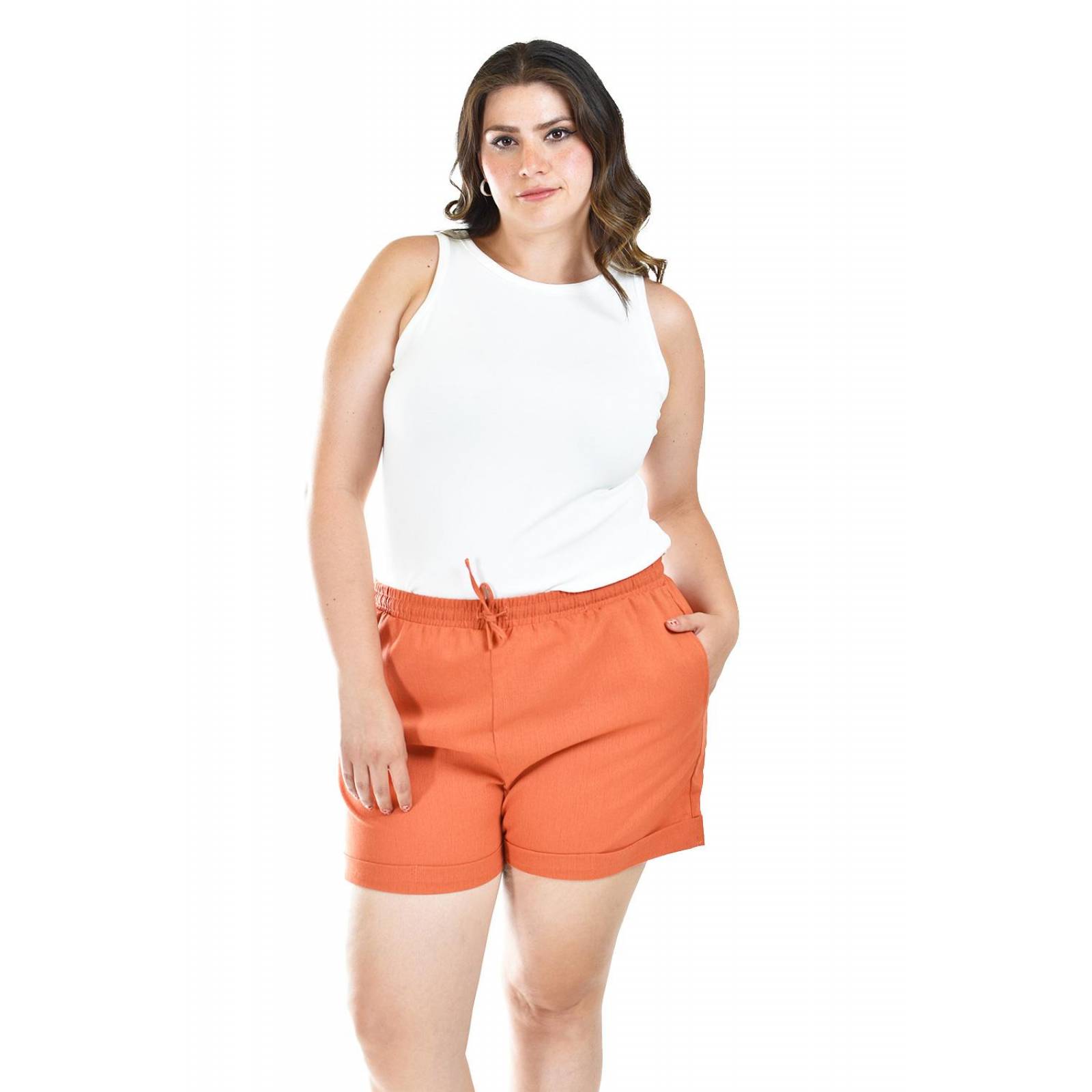 Short de lino con bolsillos Roman Fashion /Tallas Extras, 021 (Ladrillo) 