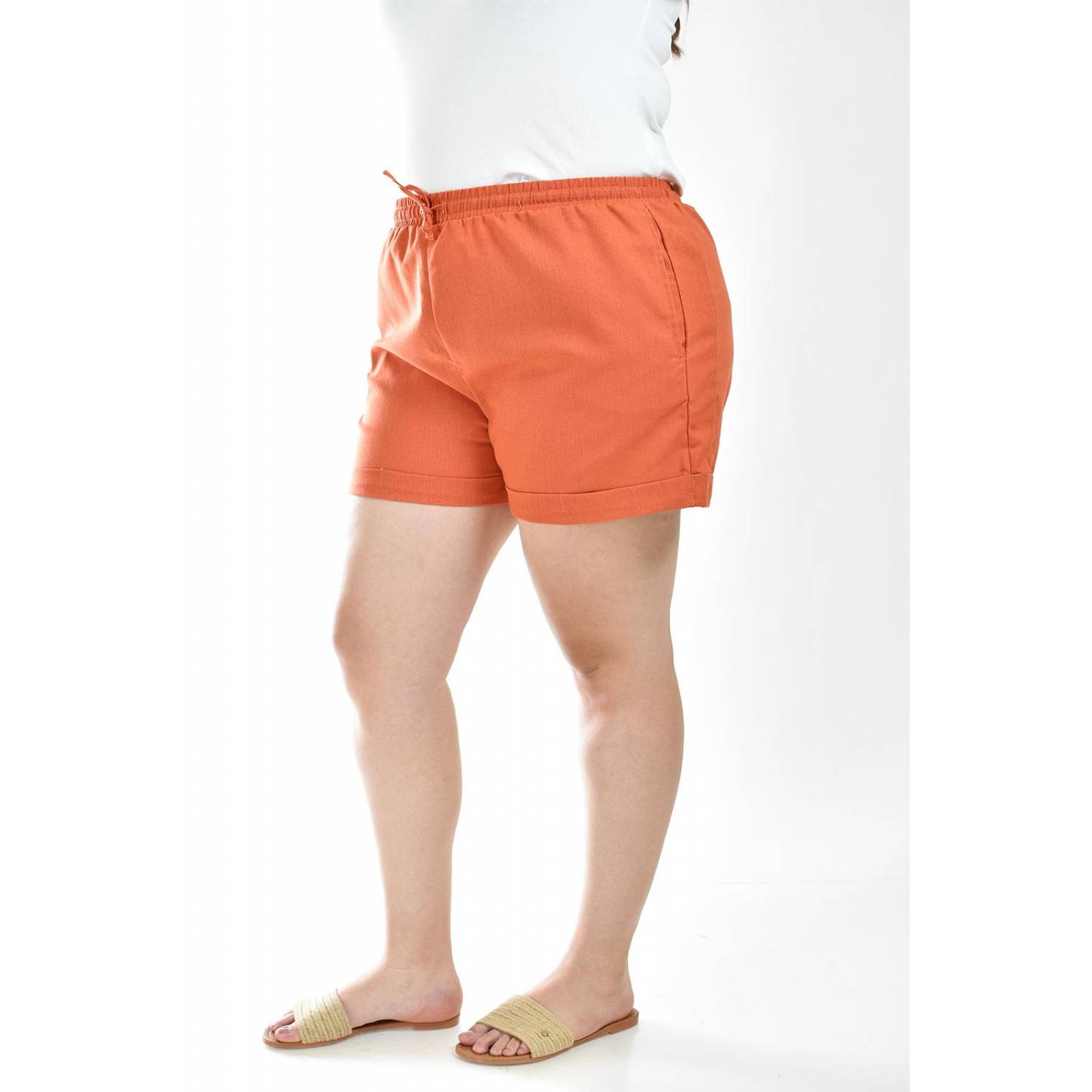 Short de lino con bolsillos Roman Fashion /Tallas Extras, 021 (Ladrillo) 