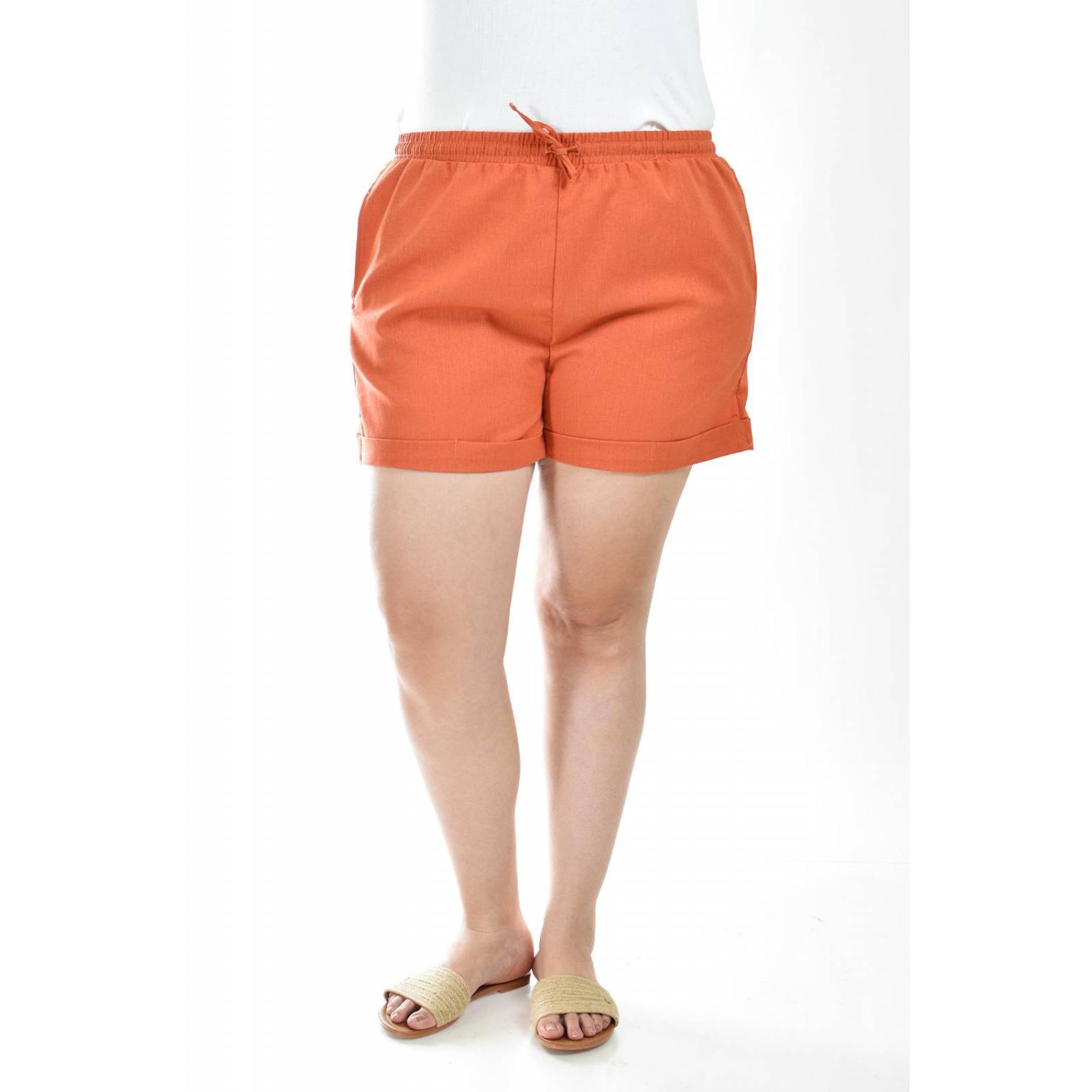 Short de lino con bolsillos Roman Fashion /Tallas Extras, 021 (Ladrillo) 