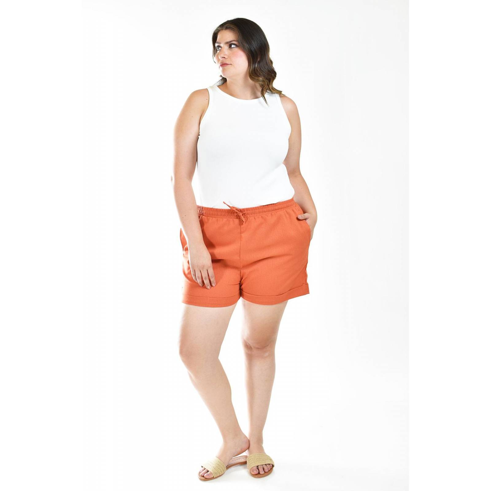 Short de lino con bolsillos Roman Fashion /Tallas Extras, 021 (Ladrillo) 