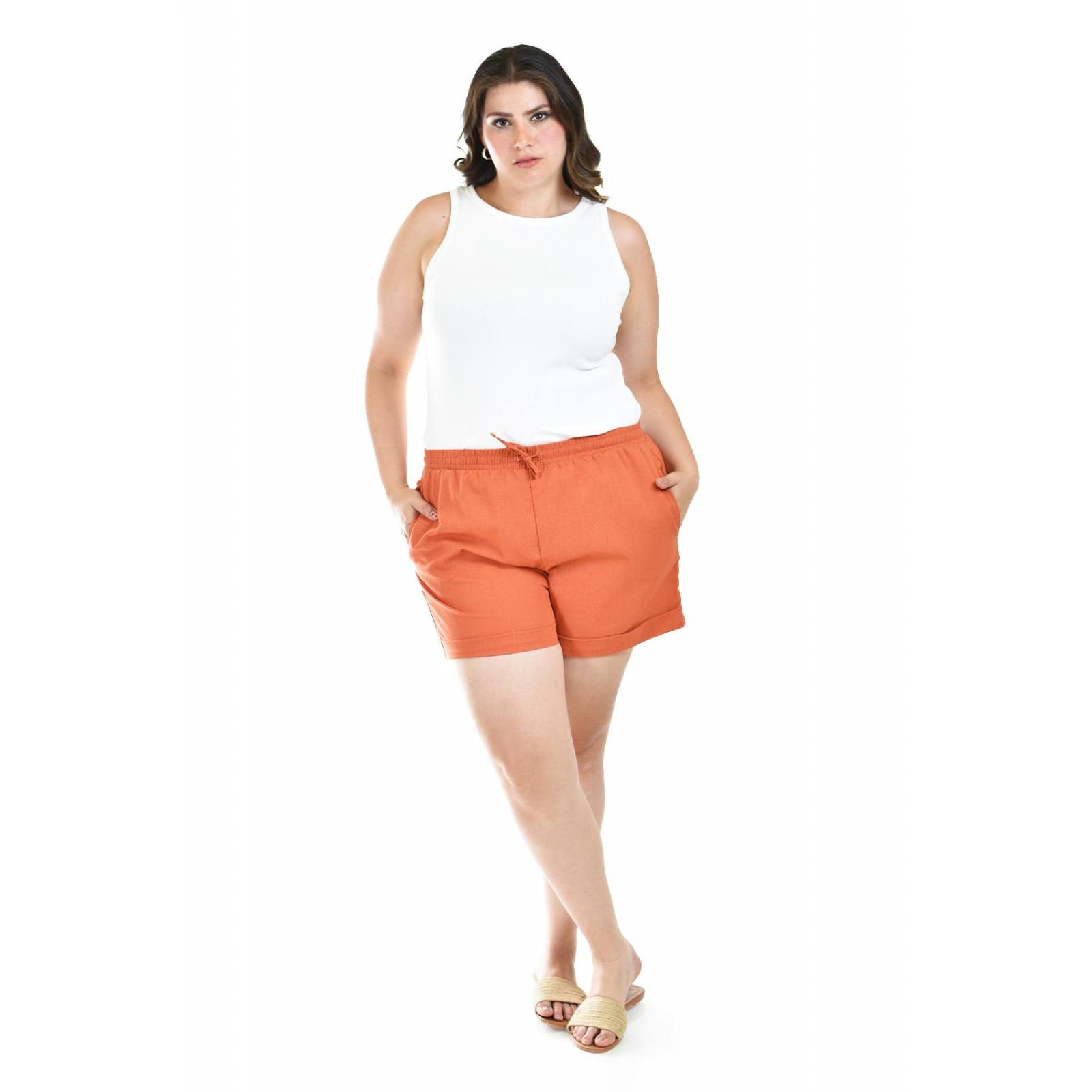 Short de lino con bolsillos Roman Fashion /Tallas Extras, 021 (Ladrillo) 