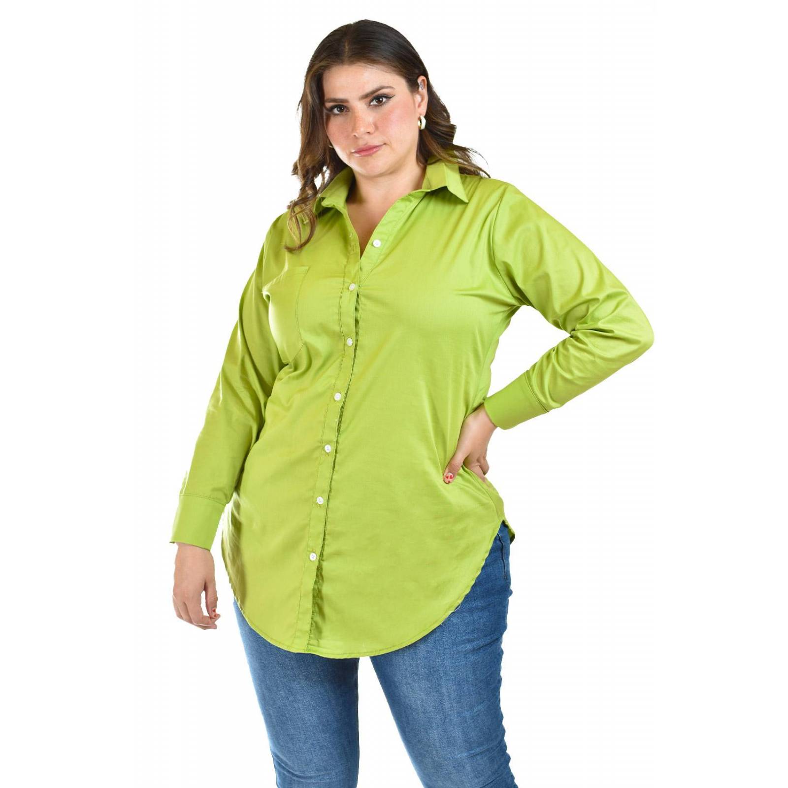 Camisa entallada Roman Fashion /Tallas Extras, 9512 (Pistache) 