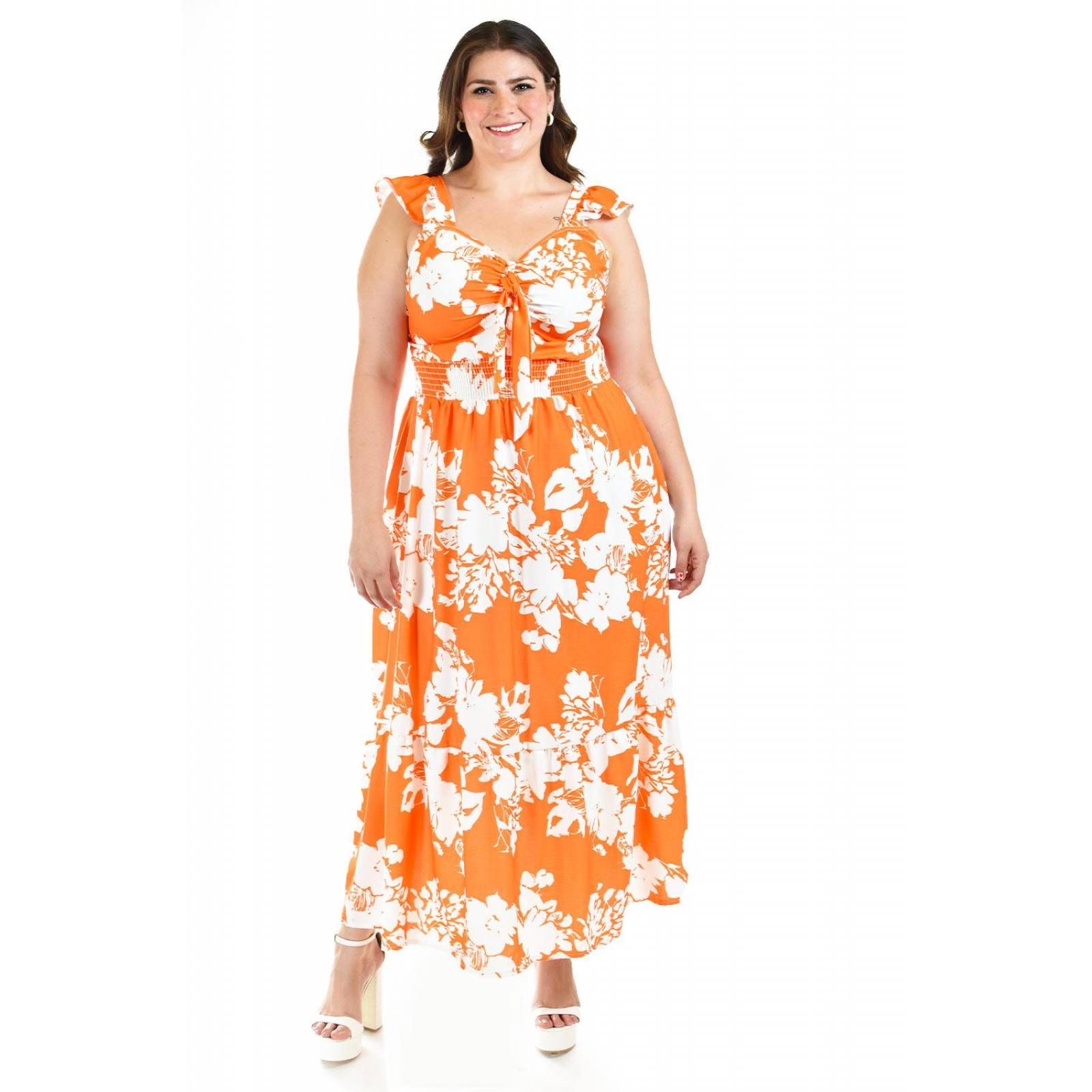 Vestido escote con nudo Roman Fashion /Tallas Extras, 4335 (Naranja) 