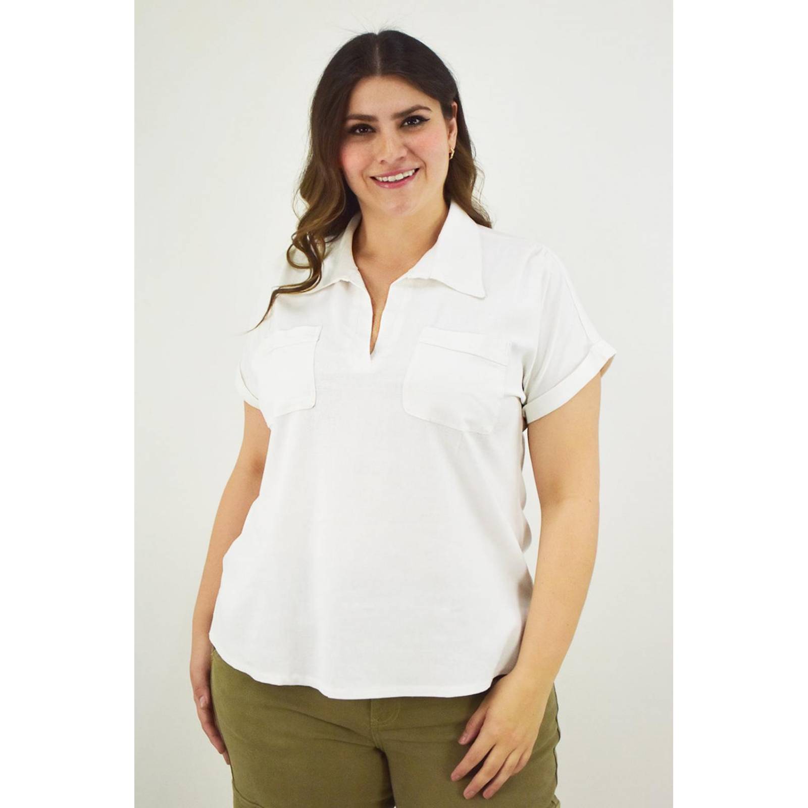 Camisa de lino Roman Fashion /Tallas Extras, 2295 (Blanco) 