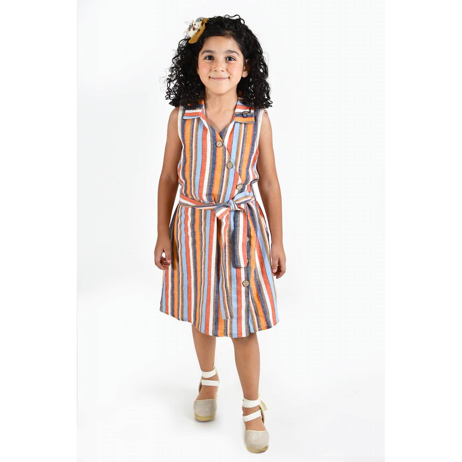 Vestido de niña lino multicolor Roman Fashion /Kids, 35081 (Rayas multicolor) 