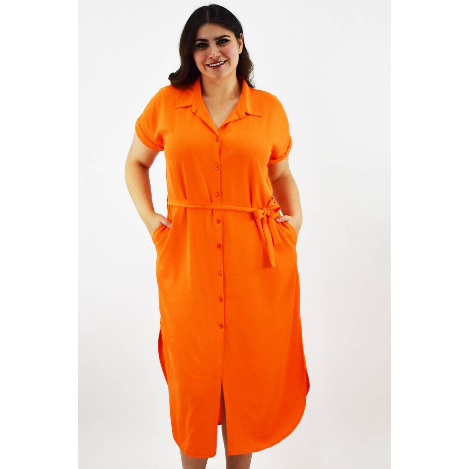 Vestido camisero Roman Fashion /Tallas Extras, 2137 (Naranja) 