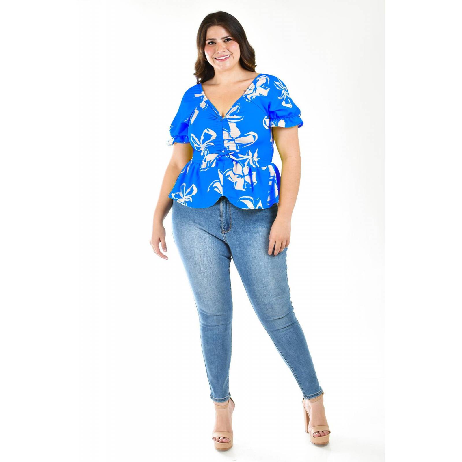 Blusa con jareta Roman Fashion /Tallas Extras, 1761 (Azul claro) 