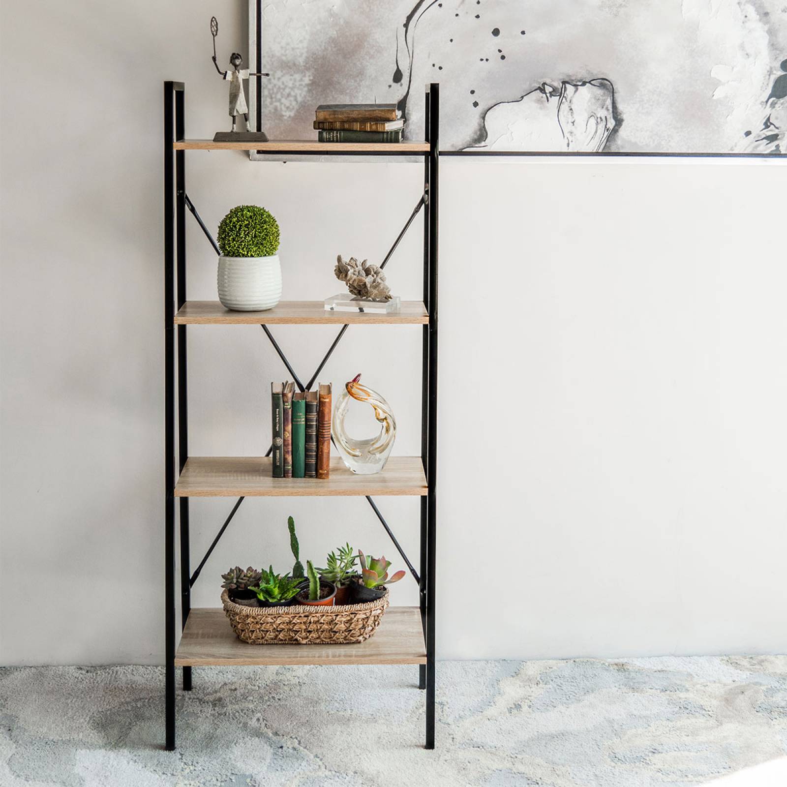 Mueblana Estante Clare Mueble Organizador de Acero con Repisas Librero con Estantes Organizadores Perfecto para el Hogar Muebles para Recamara, Organización y Decorativo