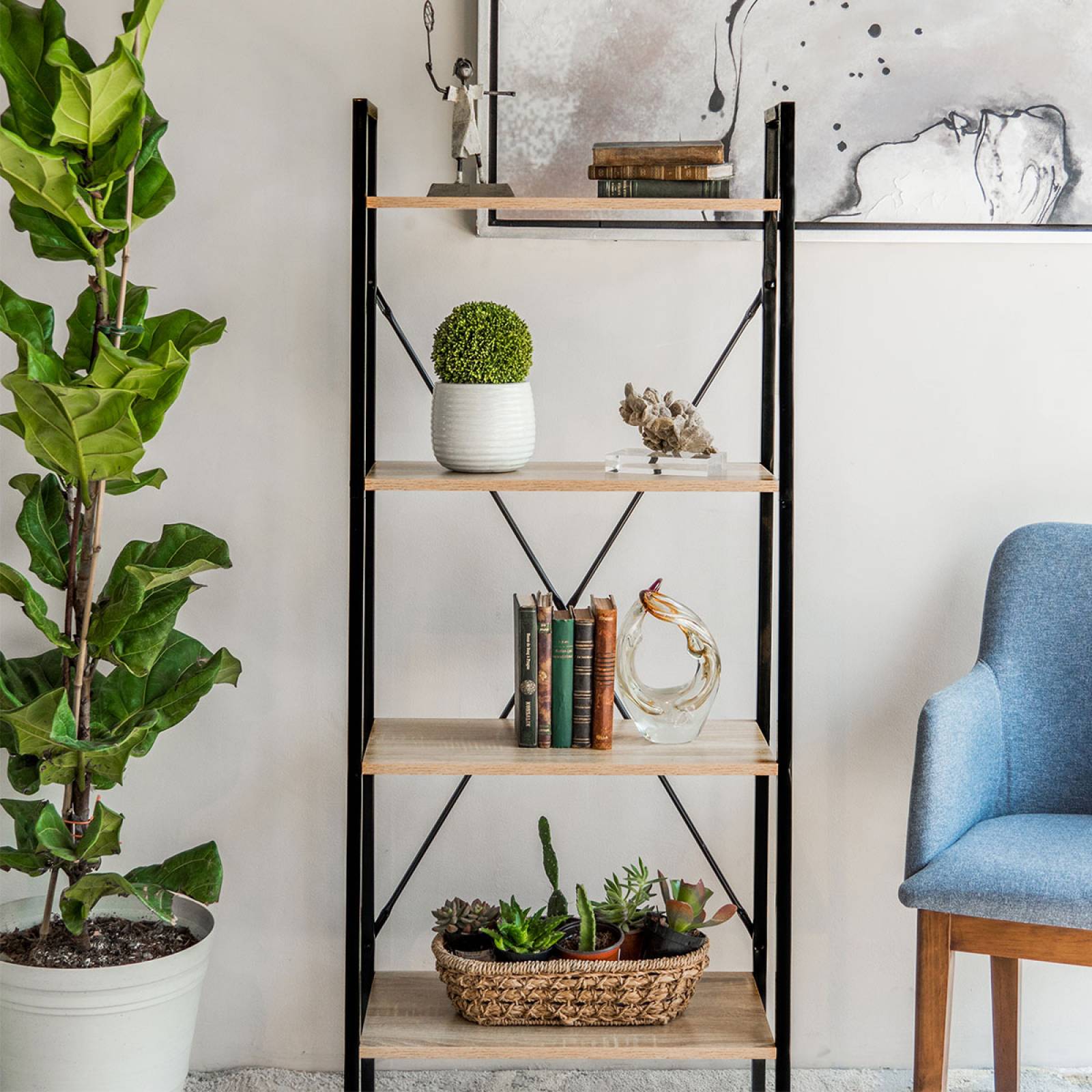 Mueblana Estante Clare Mueble Organizador de Acero con Repisas Librero con Estantes Organizadores Perfecto para el Hogar Muebles para Recamara, Organización y Decorativo