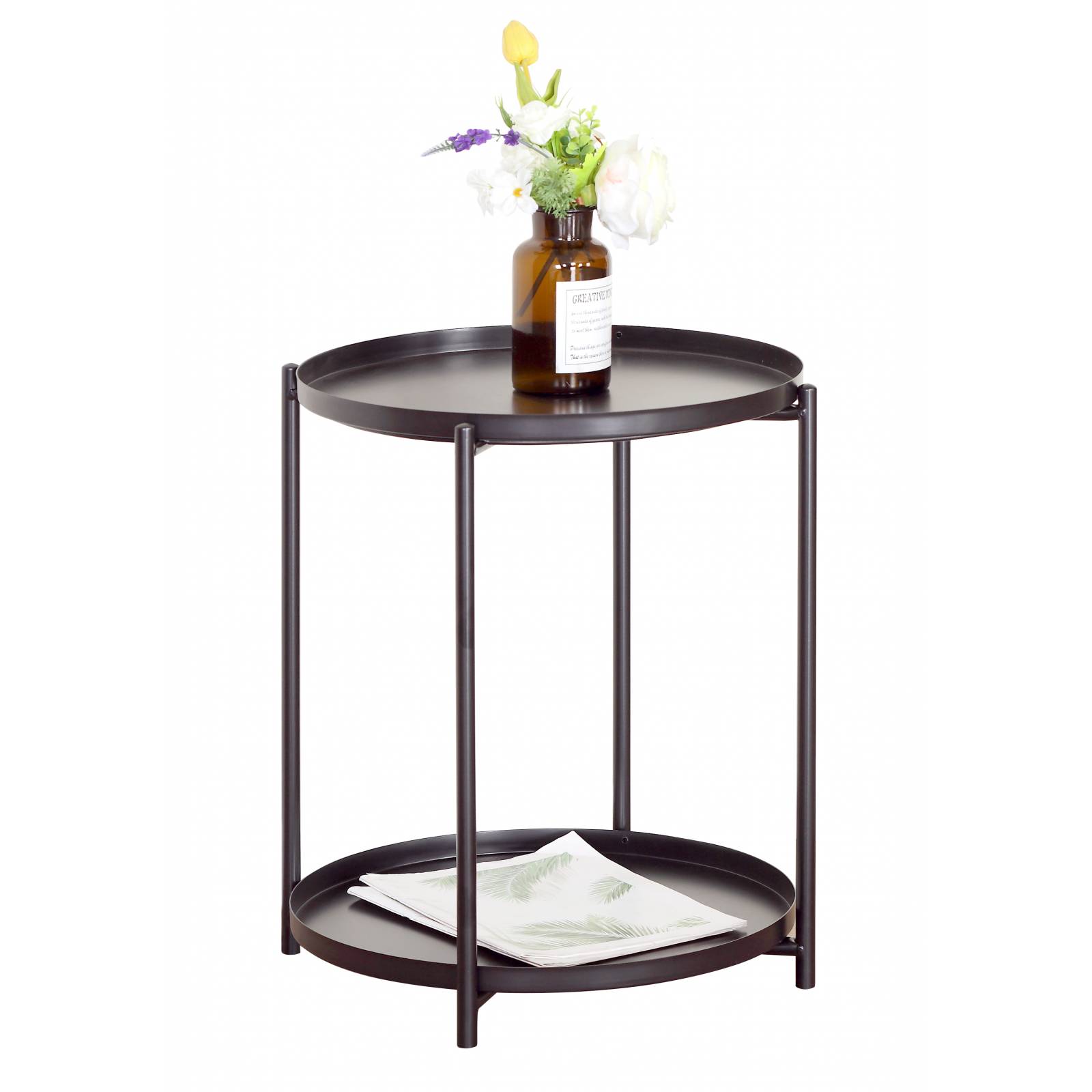 Mueblana Mesa Lateral Dalton Muebles para Recamara de Acero Negro Mesa de Noche Perfecto para el Hogar Mesita de Noche Perfecta para Colocar Lampara de Noche Mesita Auxiliar