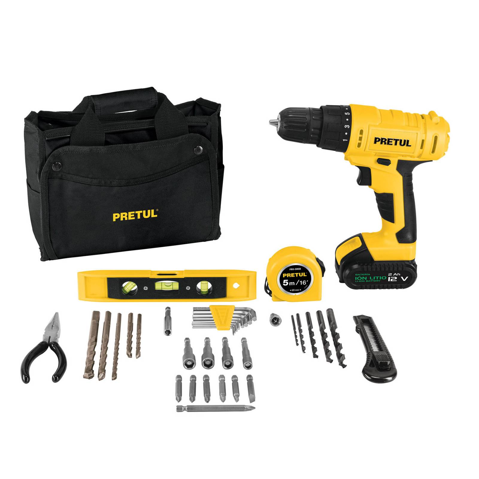 Taladro Destornillador Eléctrico E Inalámbrico 3/8' 12V Con 35 accesorios Incluye Maletín