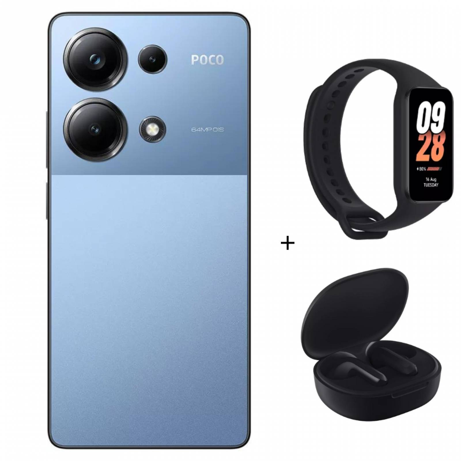 Celular Xiaomi Poco M6 pro 8gb ram 256gb azul + Buds 4 lite y Smartband 8 active.