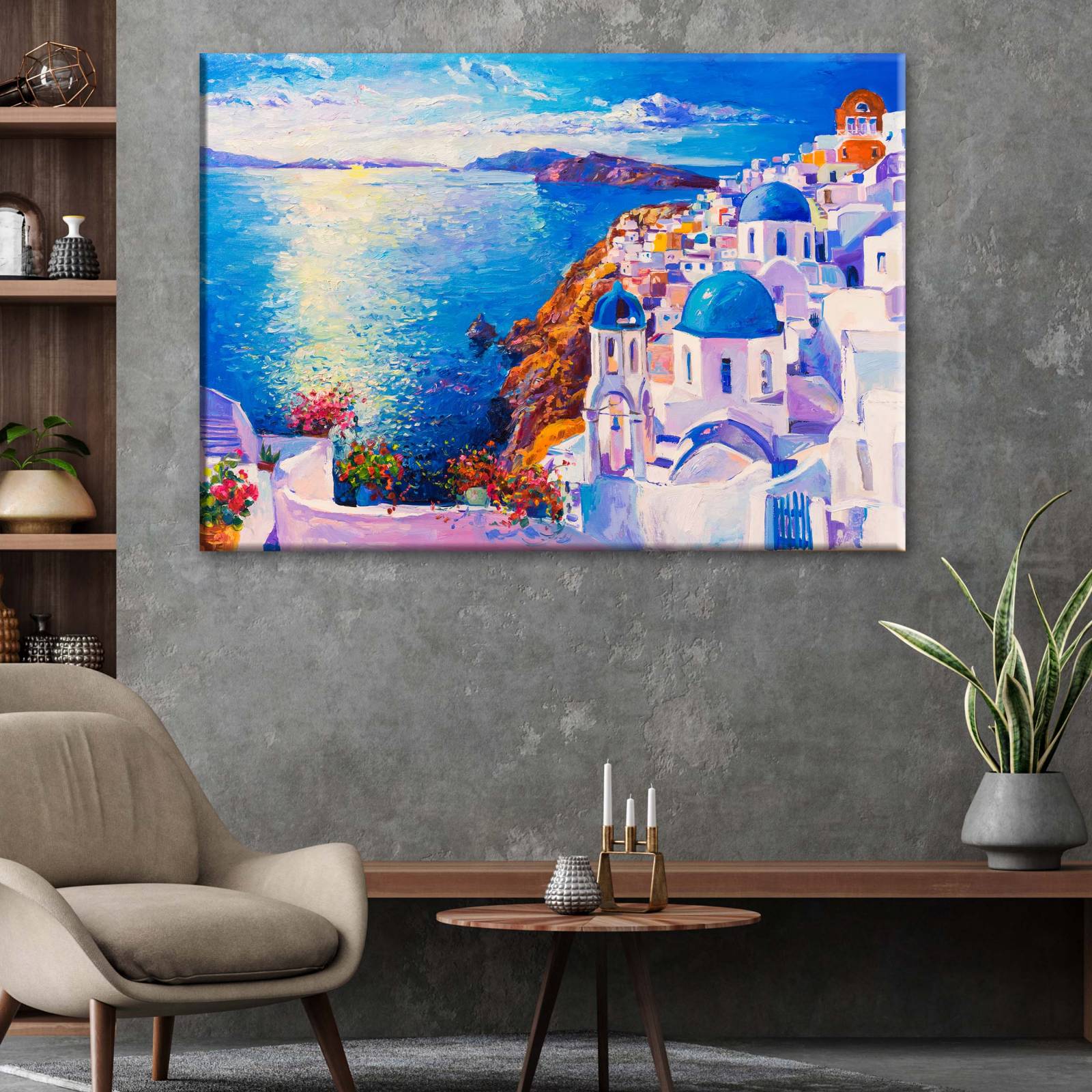 Cuadro Decorativo Canvas Pintura óleo Santorini  45x30
