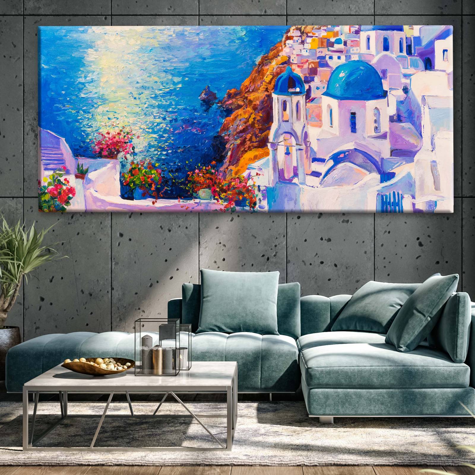 Cuadro Decorativo Canvas Pintura óleo Santorini  200x100