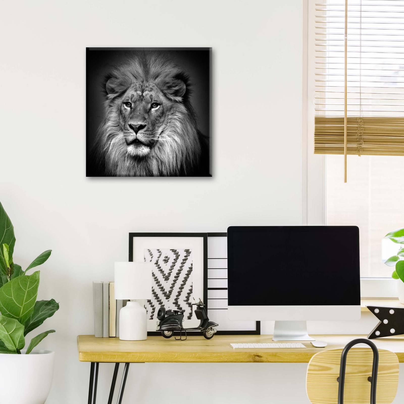 Cuadro Decorativo Canvas León Blanco y negro 100x100