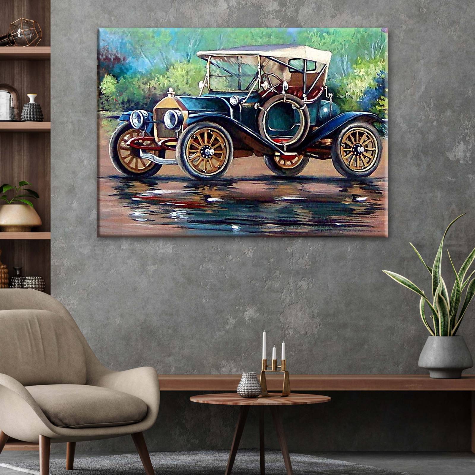 Cuadro Decorativo Auto Antiguo Oleo 105x70