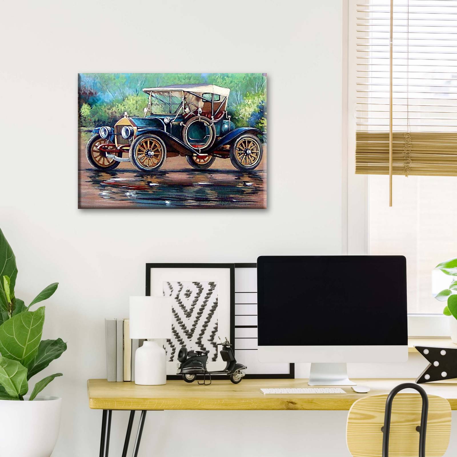 Cuadro Decorativo Auto Antiguo Oleo 105x70