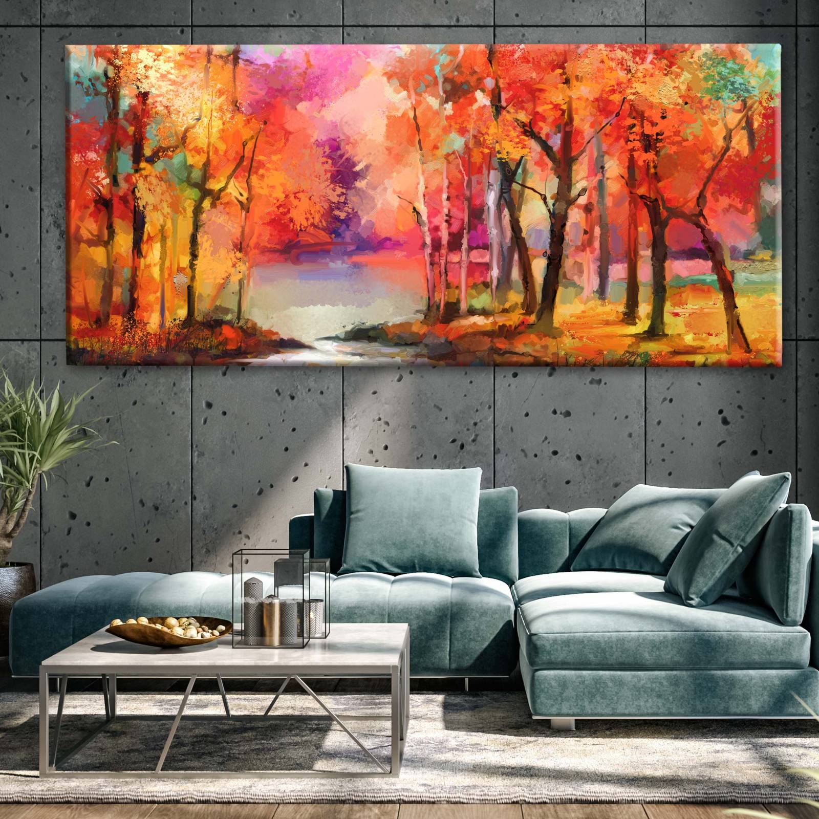 Cuadro Decorativo Canvas Coloridos Árboles Otoño 100x50