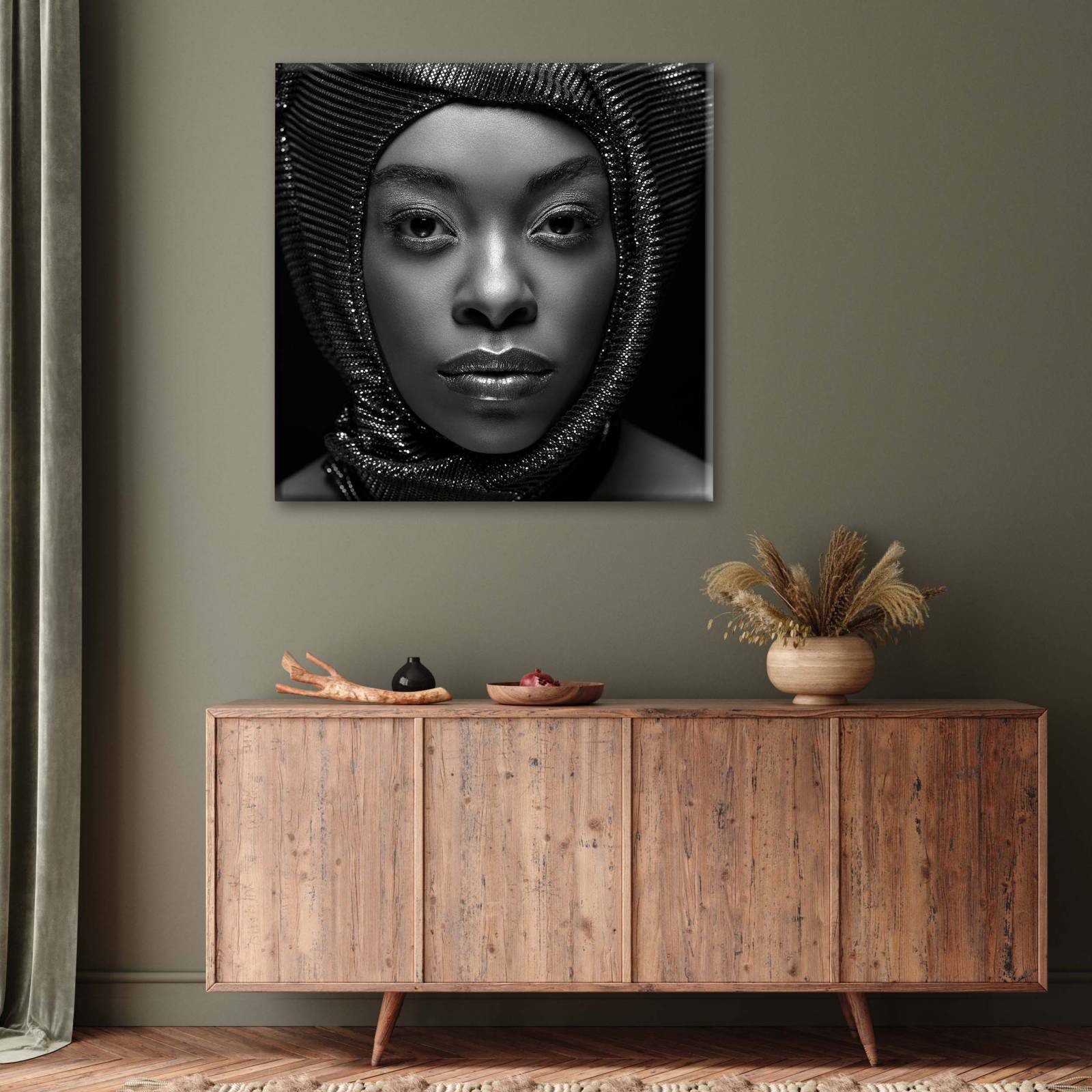 Cuadro Decorativo Retrato de mujer, blanco y negro 130x130