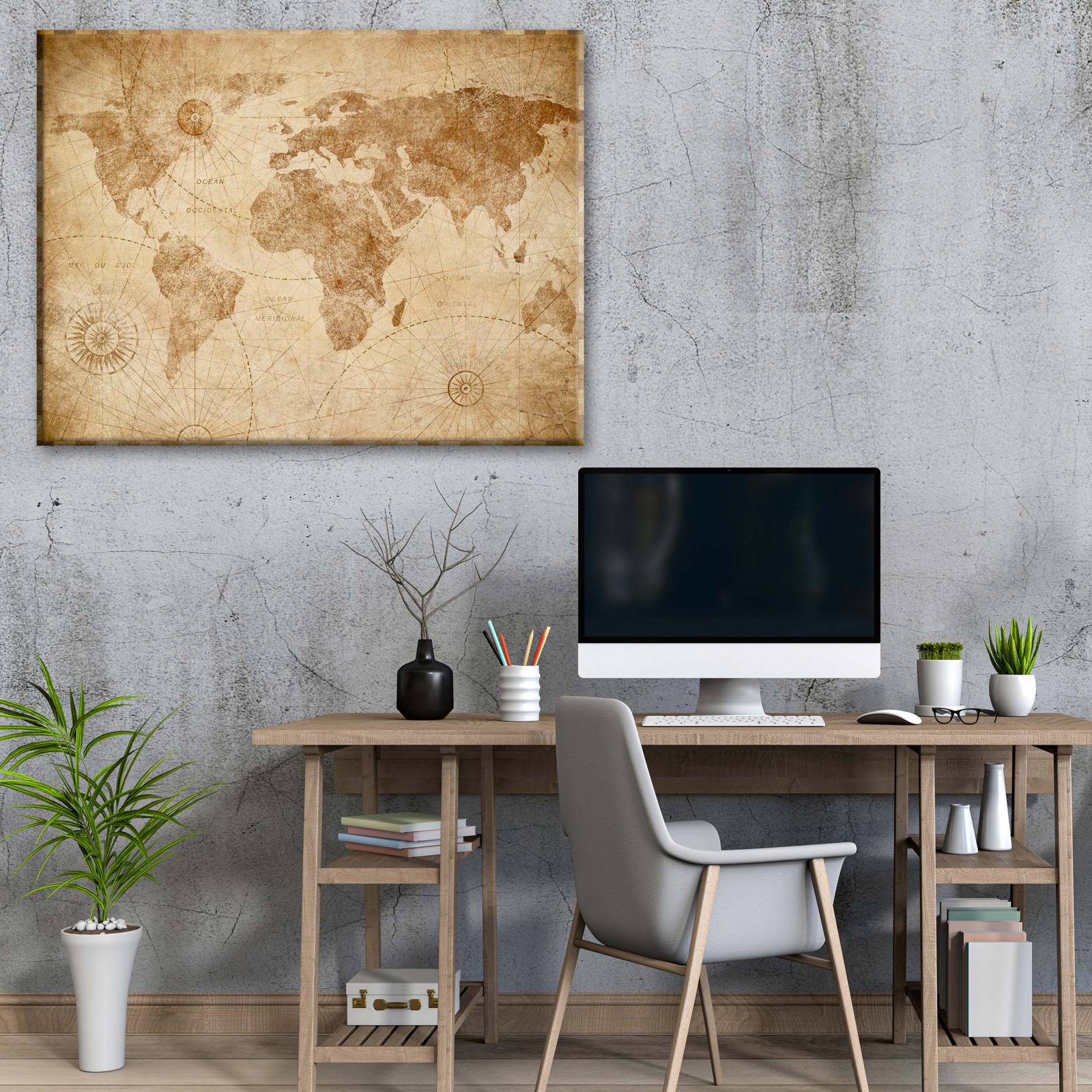 Cuadro Decorativo Canvas Mapa Mundial Antiguo 180x120