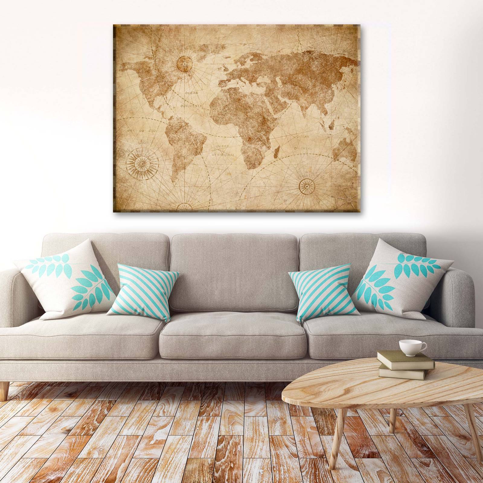 Cuadro Decorativo Canvas Mapa Mundial Antiguo 180x120
