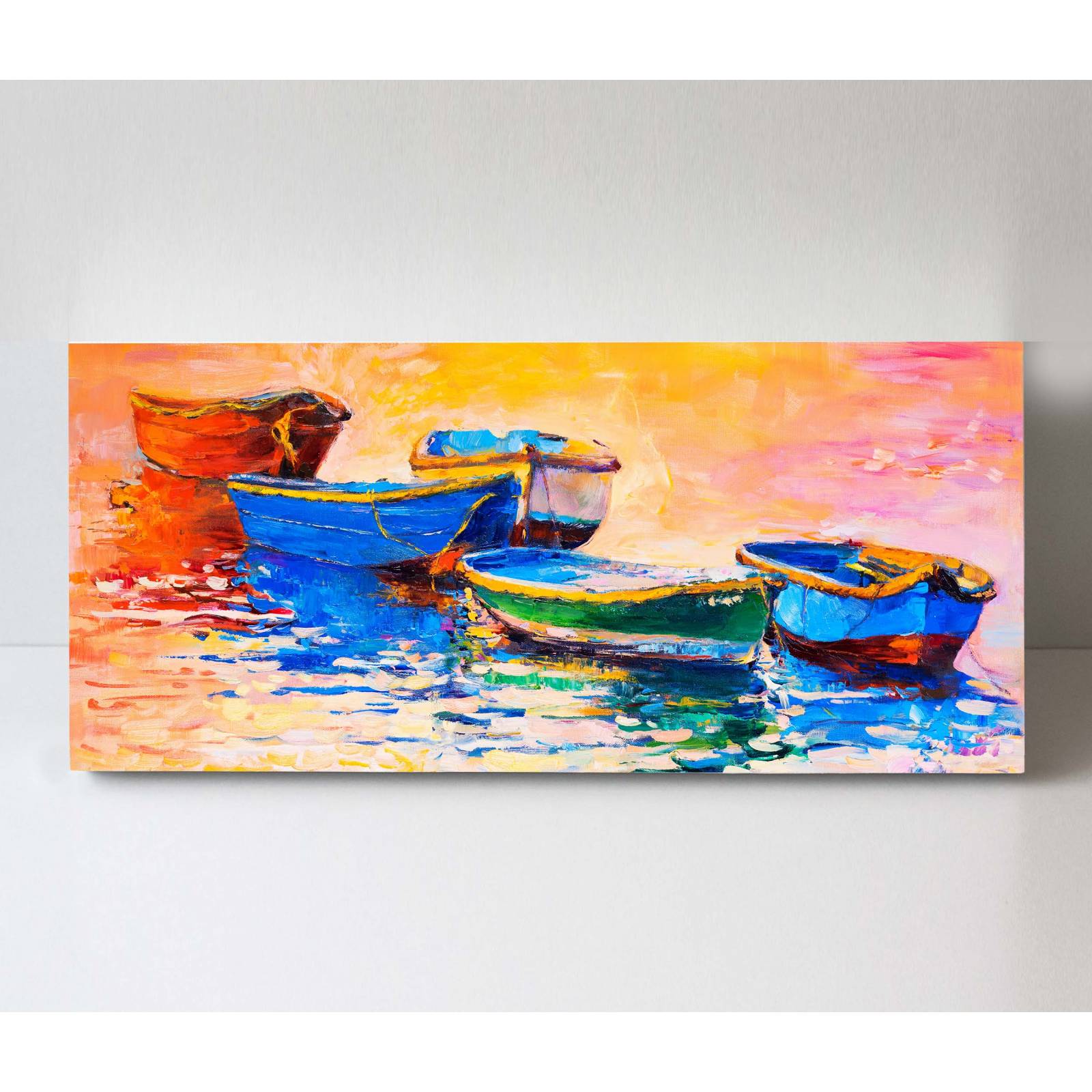 Cuadro Decorativo Canvas Oleo Barcos Puesta de Sol 80x40