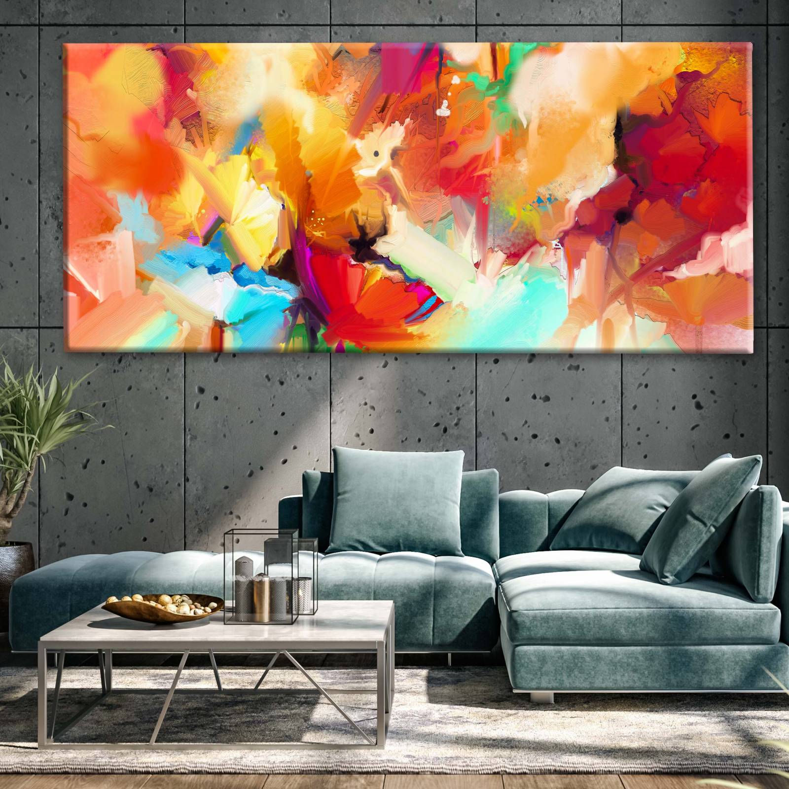 Cuadro Decorativo Canvas flores abstractas al Oleo 180x90