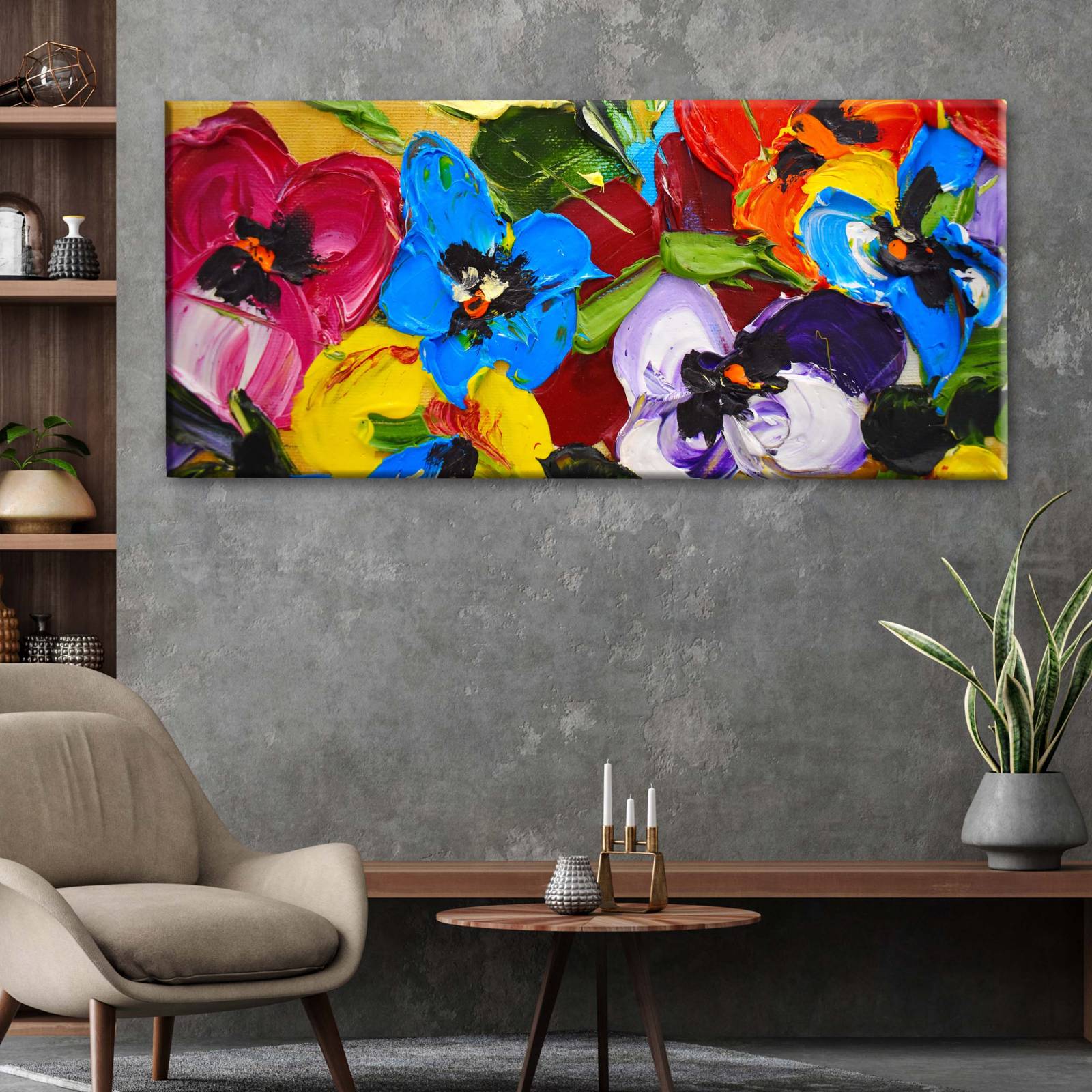 Cuadro Decorativo Canvas Flores multicolor 160x80
