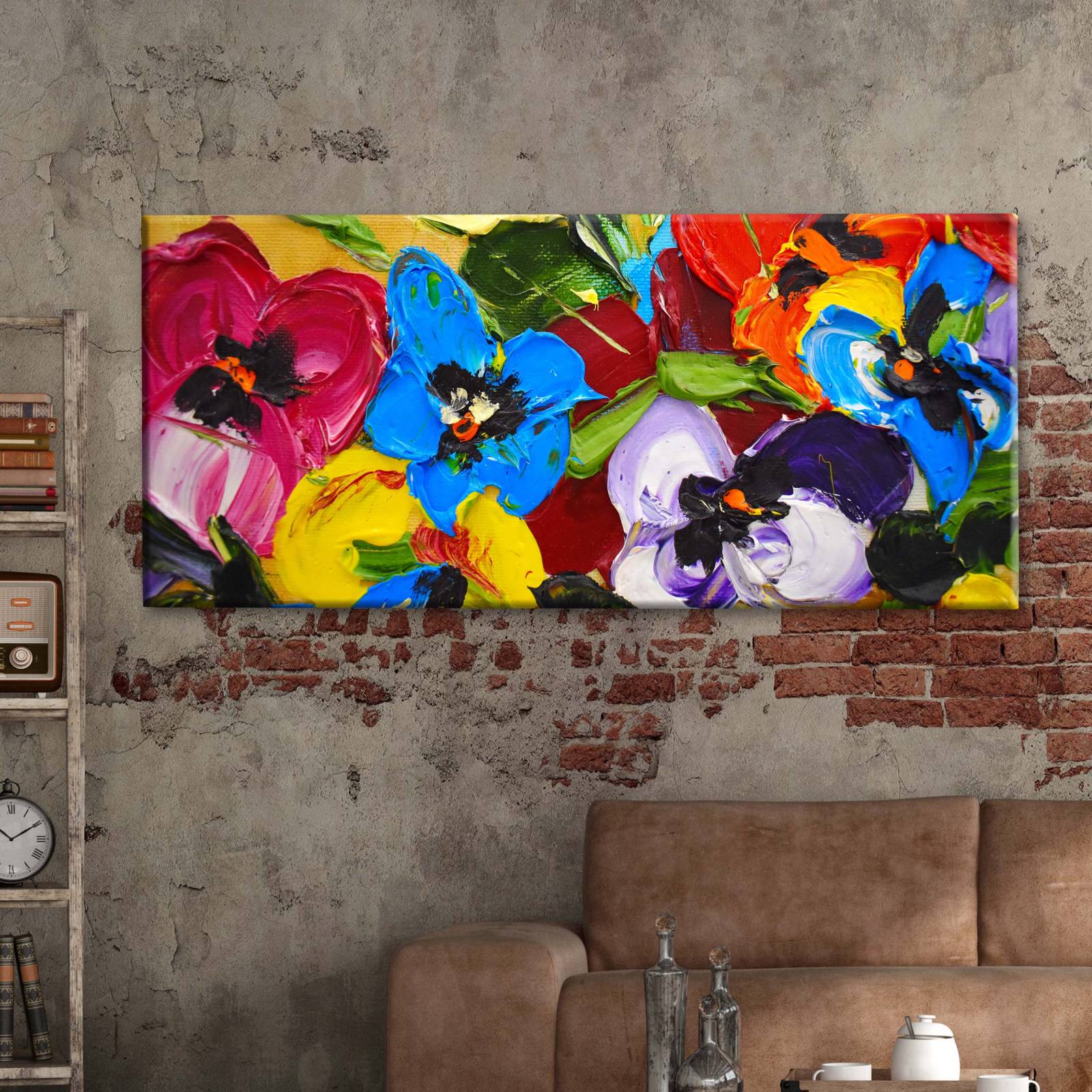 Cuadro Decorativo Canvas Flores multicolor 160x80