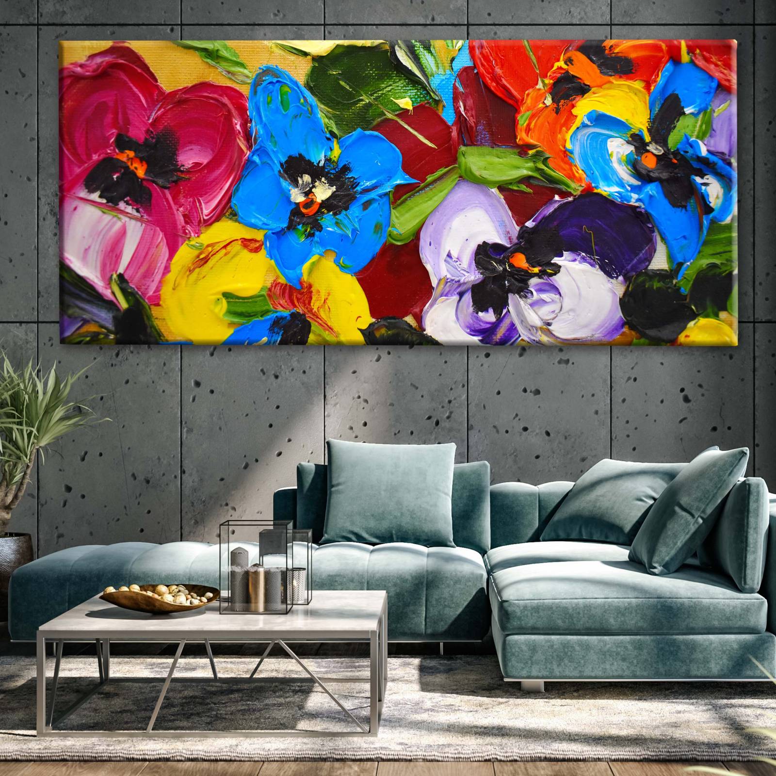 Cuadro Decorativo Canvas Flores multicolor 160x80