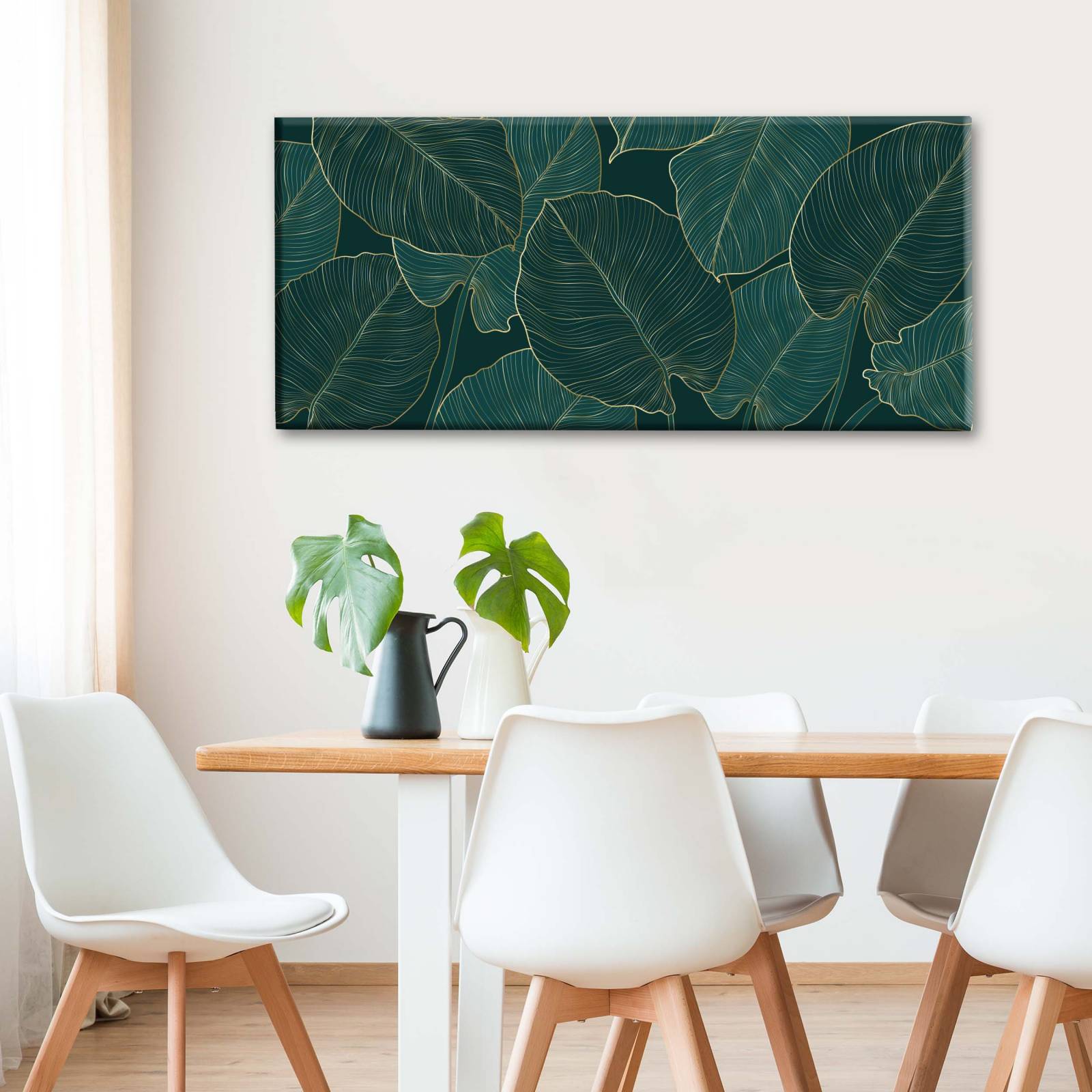 Cuadro Decorativo Canvas Plantas con borde dorado 120x60