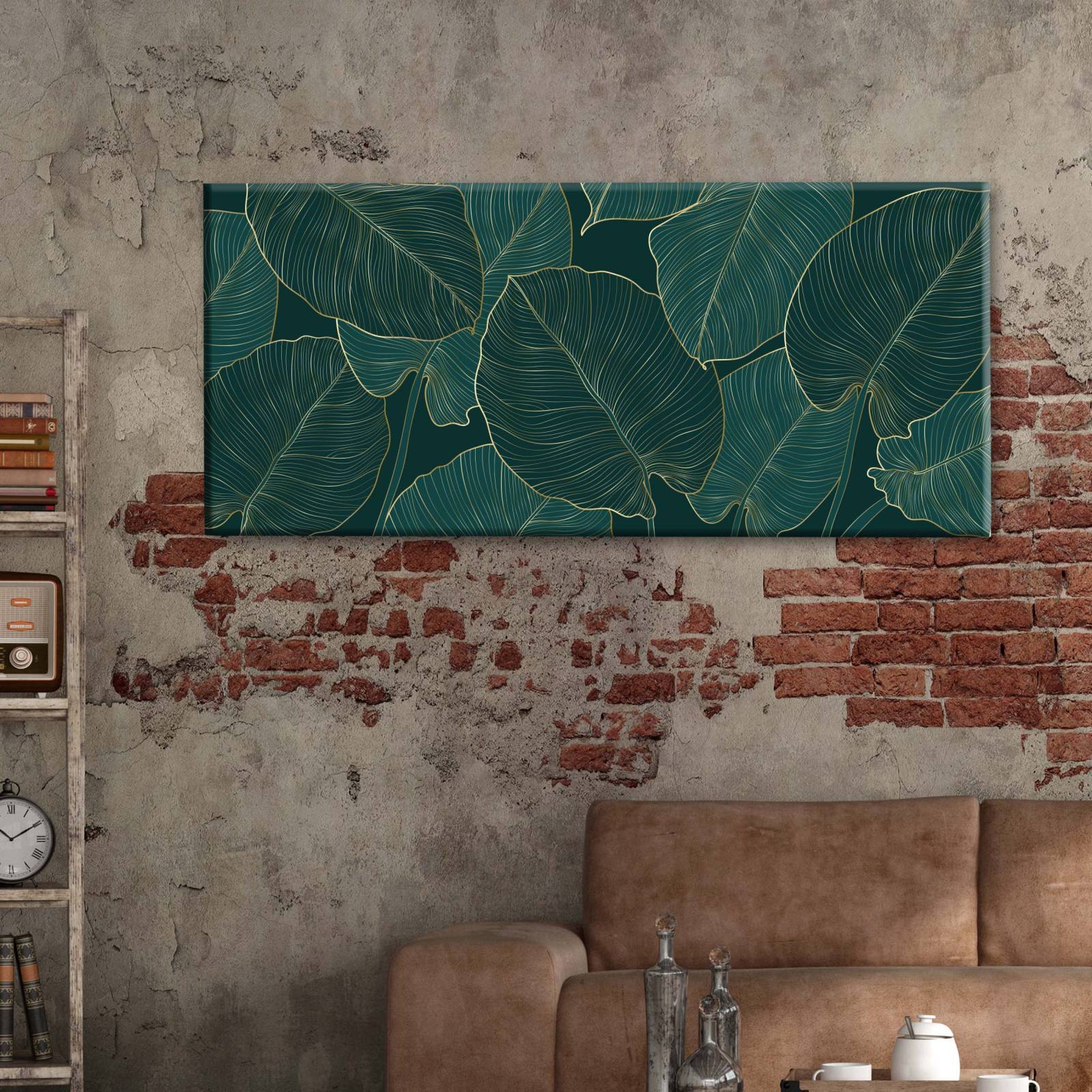 Cuadro Decorativo Canvas Plantas con borde dorado 120x60