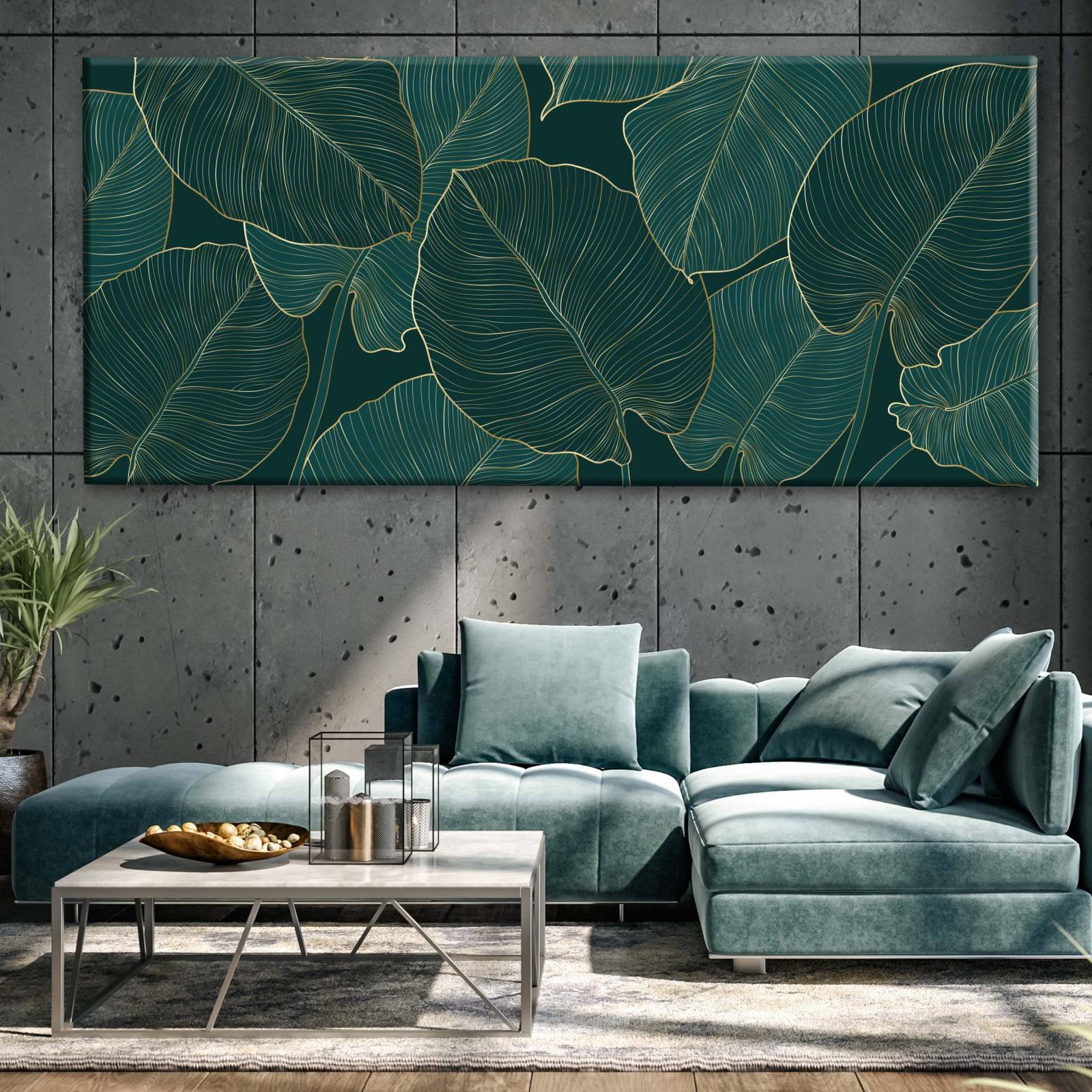 Cuadro Decorativo Canvas Plantas con borde dorado 120x60