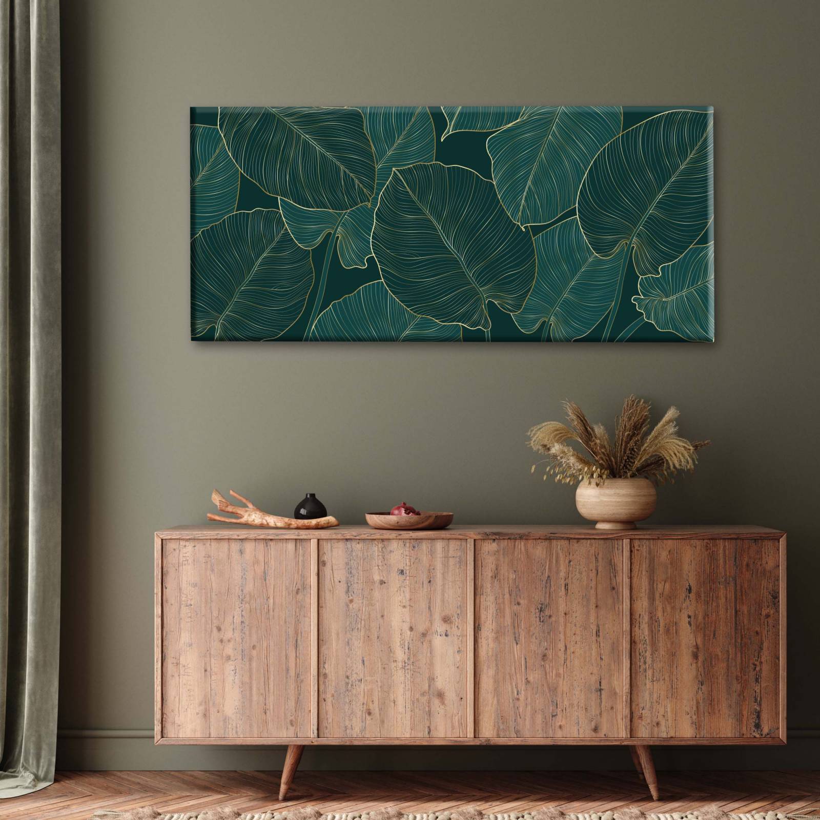 Cuadro Decorativo Canvas Plantas con borde dorado 120x60
