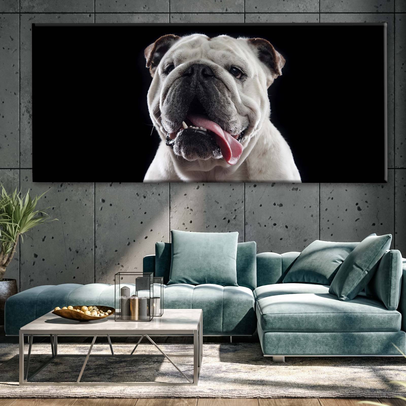 Cuadro Decorativo Canvas Retrato Bulldog inglés 180x90