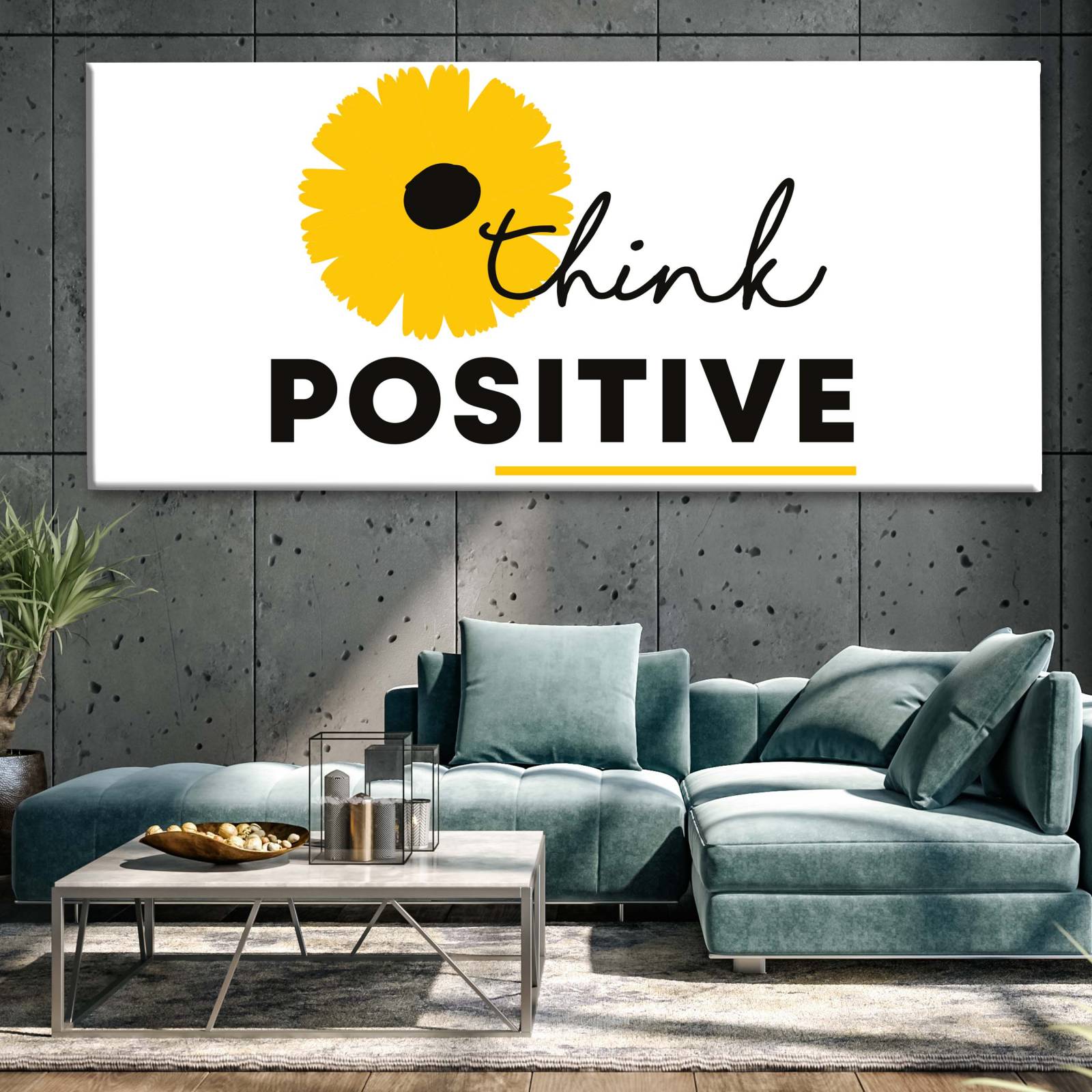Cuadro Decorativo Canvas Frase "Piensa positivo" 160x80