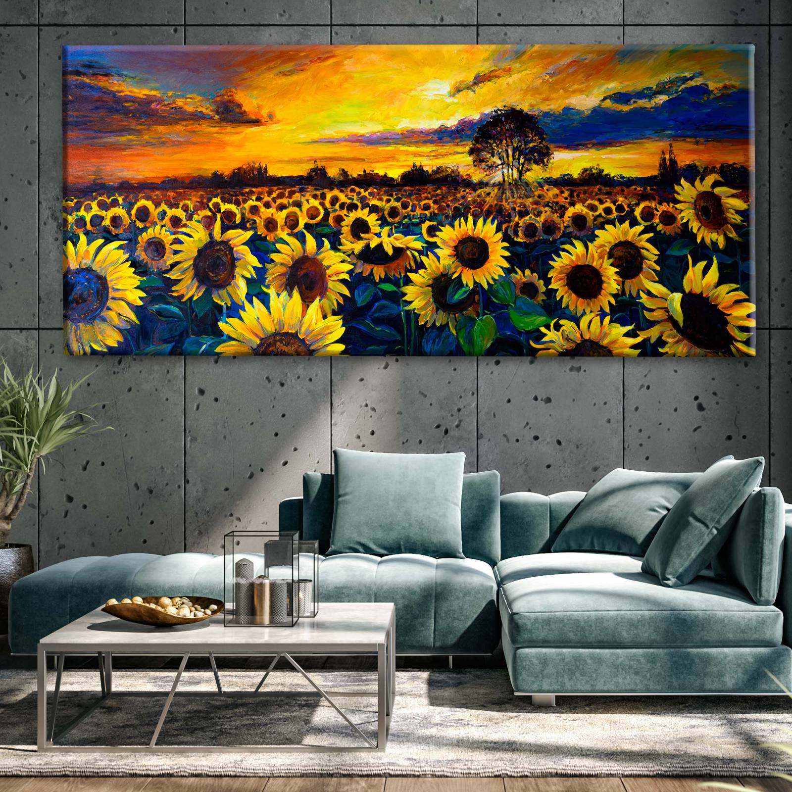 Cuadro Decorativo Canvas Campo de Girasoles 100x50