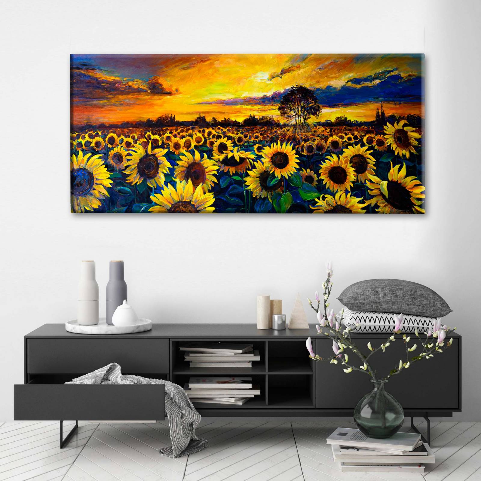 Cuadro Decorativo Canvas Campo de Girasoles 100x50
