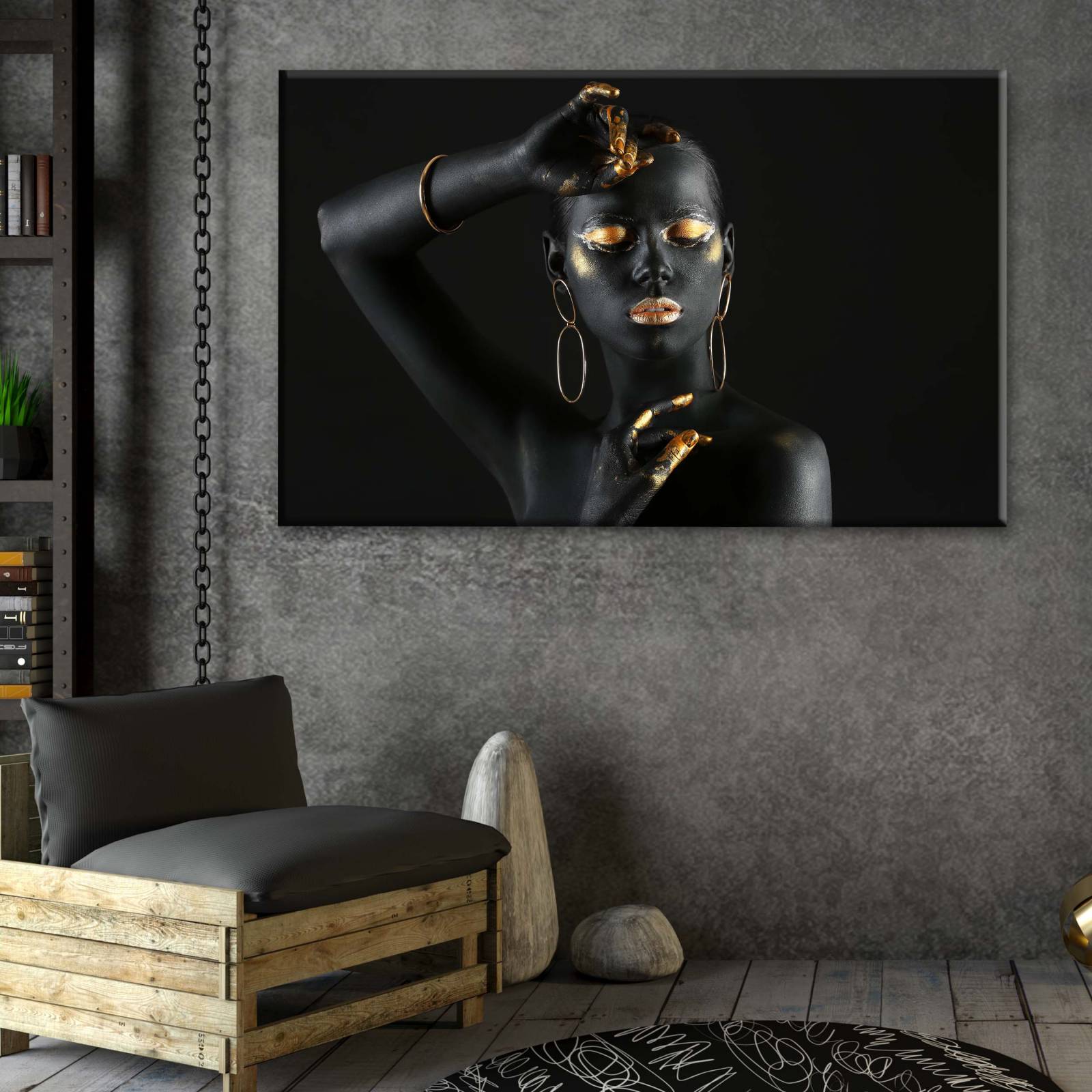 Cuadro Decorativo Canvas Mujer con pintura negra 135x90