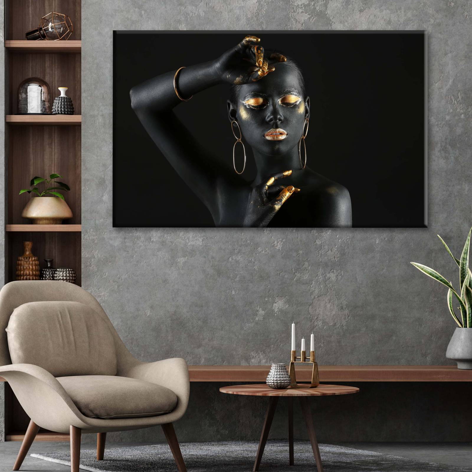 Cuadro Decorativo Canvas Mujer con pintura negra 135x90