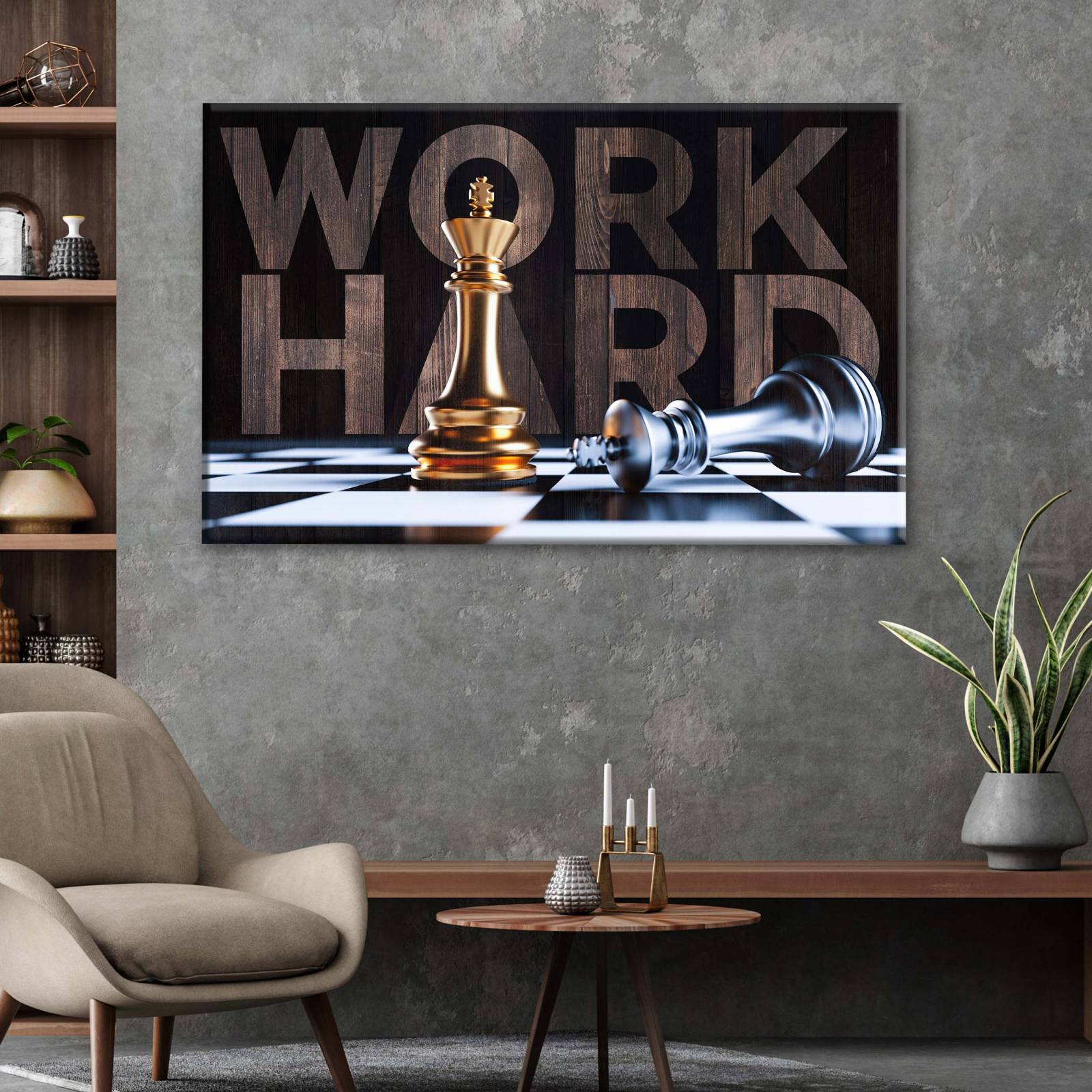 Cuadro Decorativo Canvas Ajedrez Trabaja duro 135x90