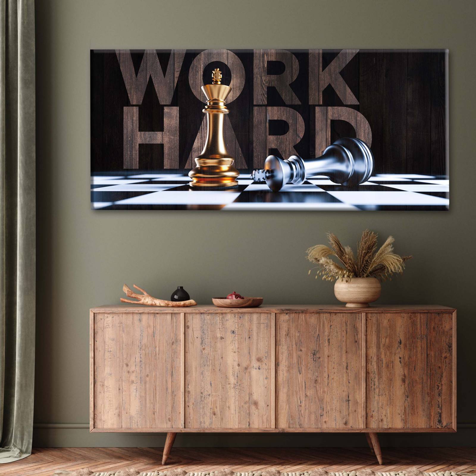 Cuadro Decorativo Canvas Ajedrez Trabaja duro 100x50