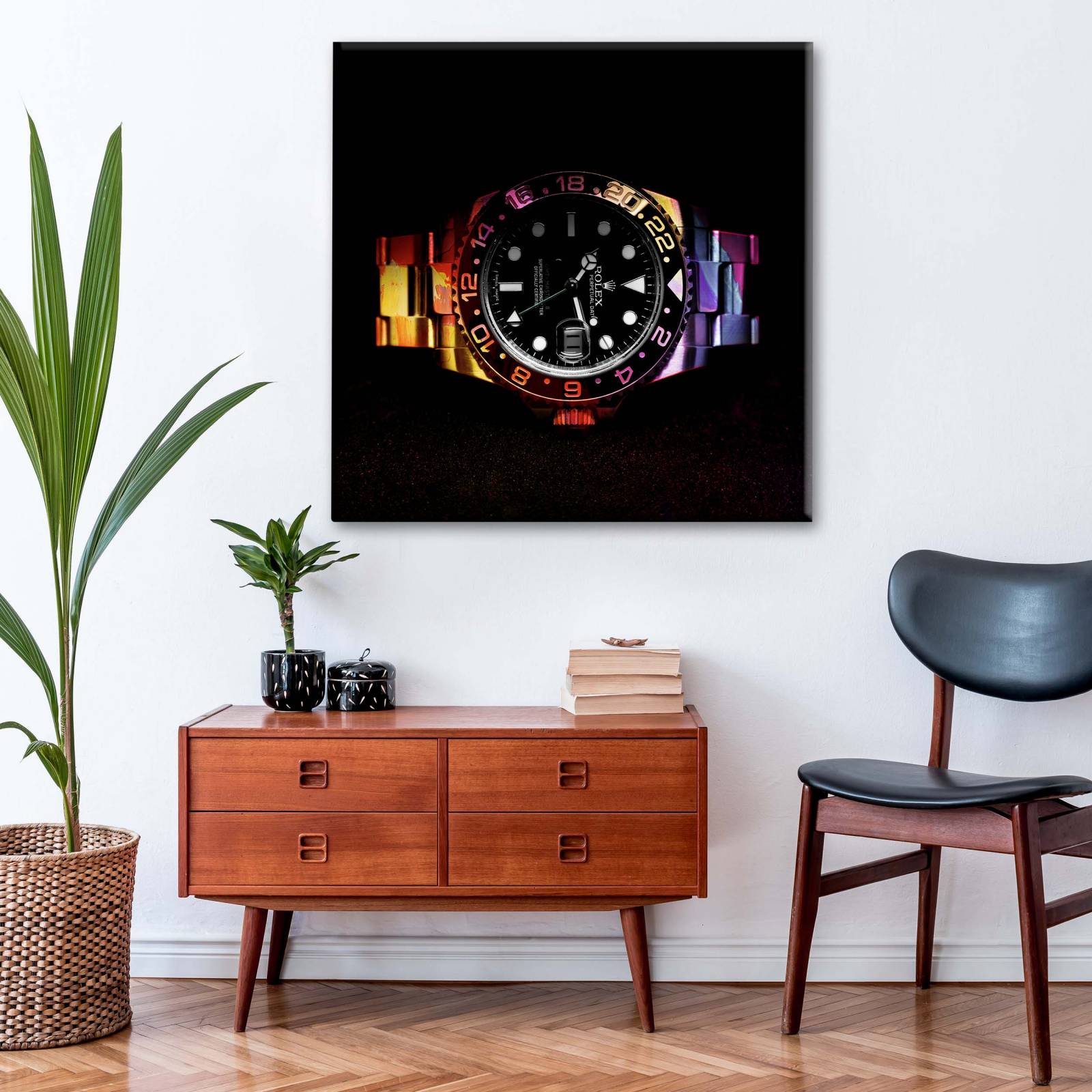 Cuadro Decorativo Canvas Reloj Rolex fondo negro 50x50