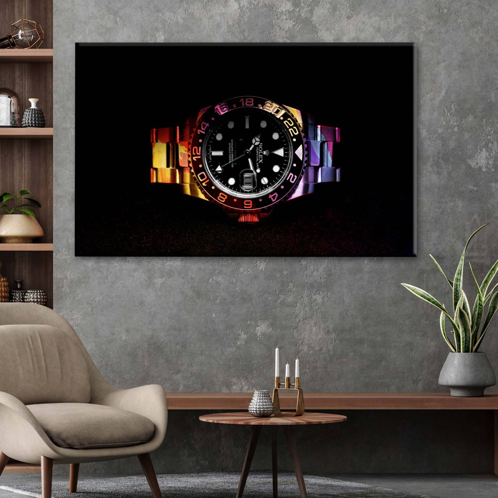 Cuadro Decorativo Canvas Reloj Rolex fondo negro 150x100