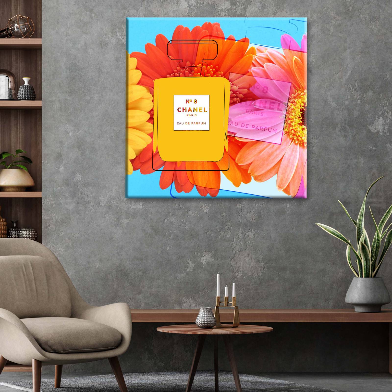 Cuadro Decorativo Canvas Perfume Chanel Amarillo 130x130